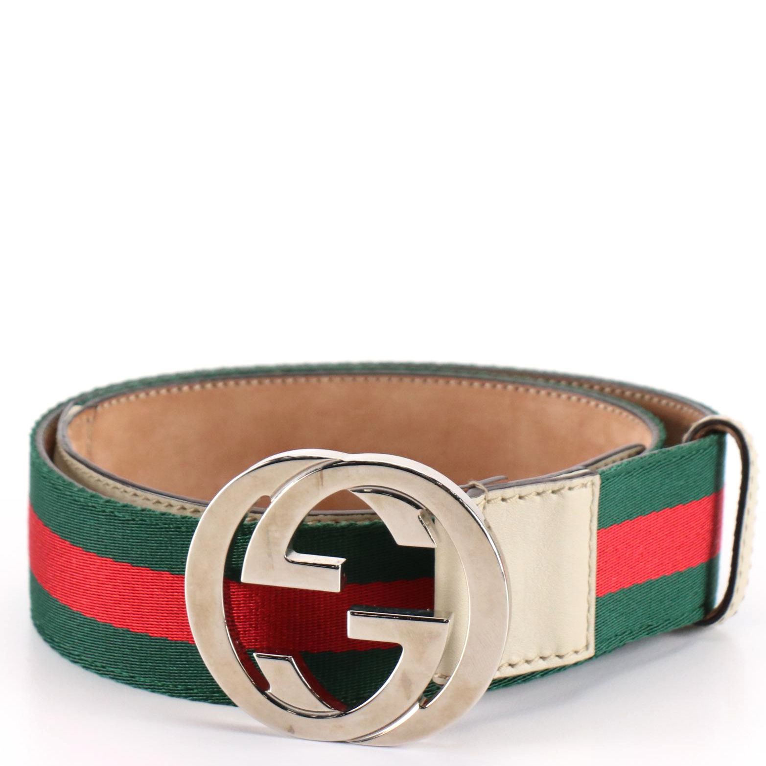 Gucci Web Canvas and Leather Belt