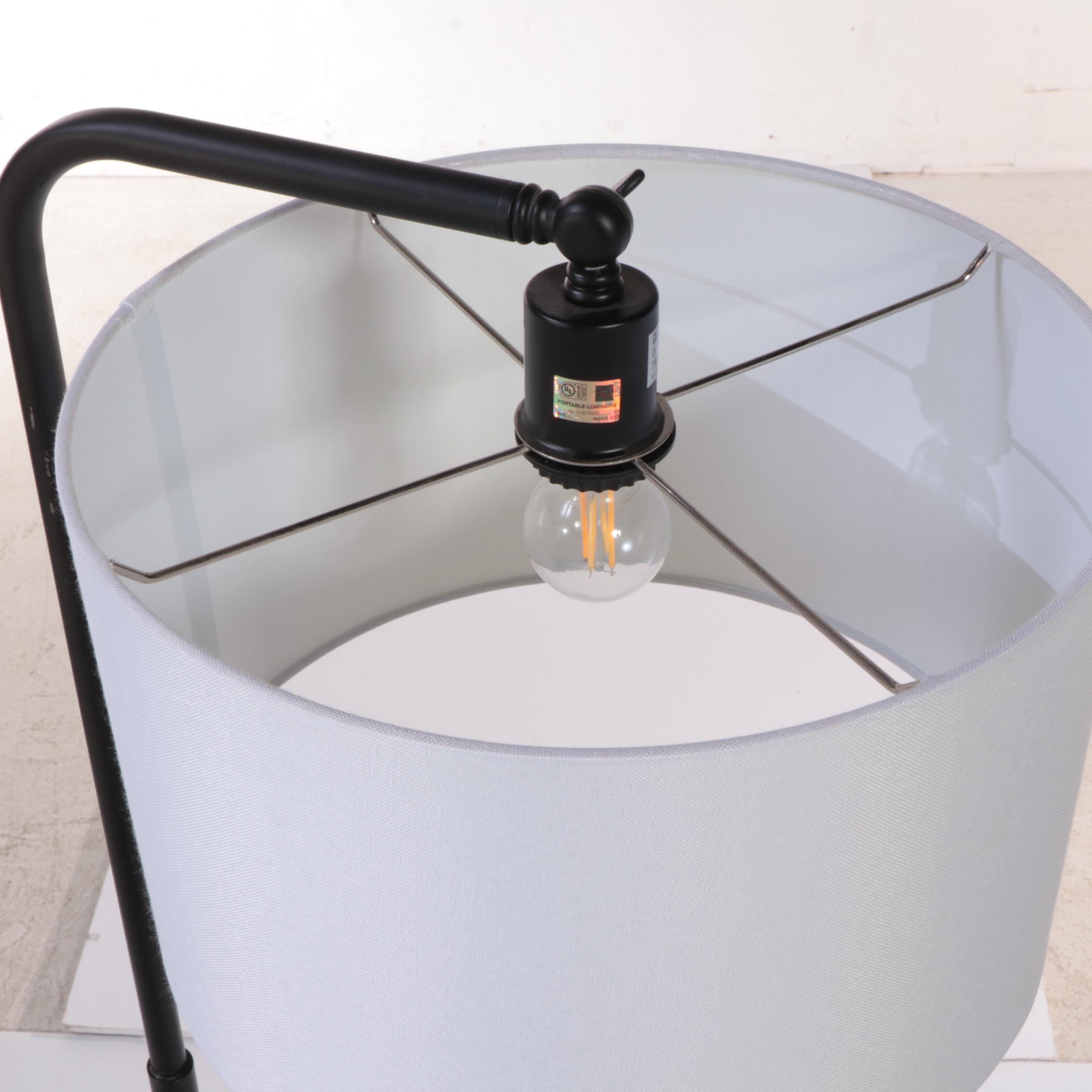 Contemporary Black Metal Floor Lamp with Drum Shade