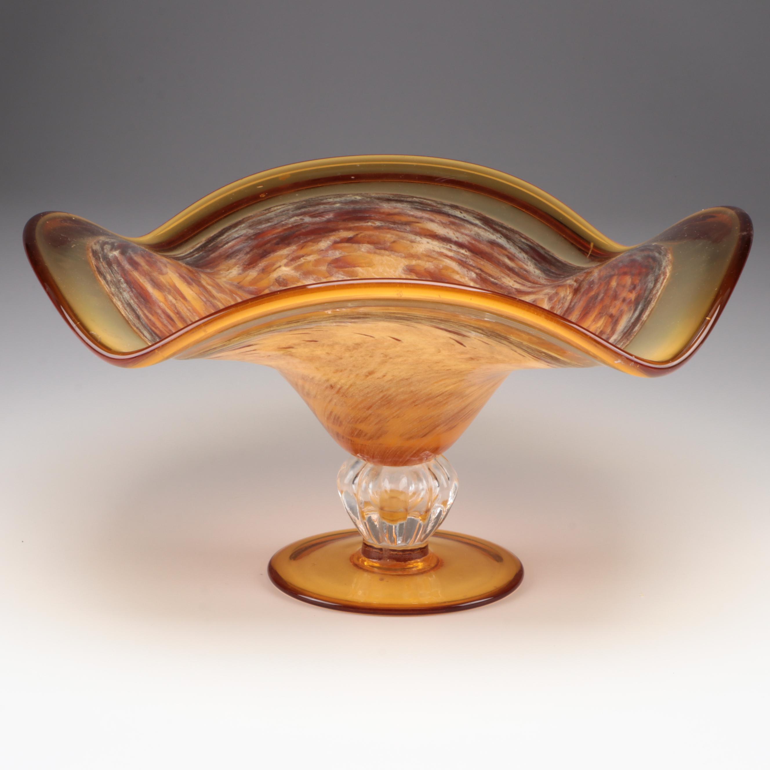 Tortoise and Amber Art Glass Bowl