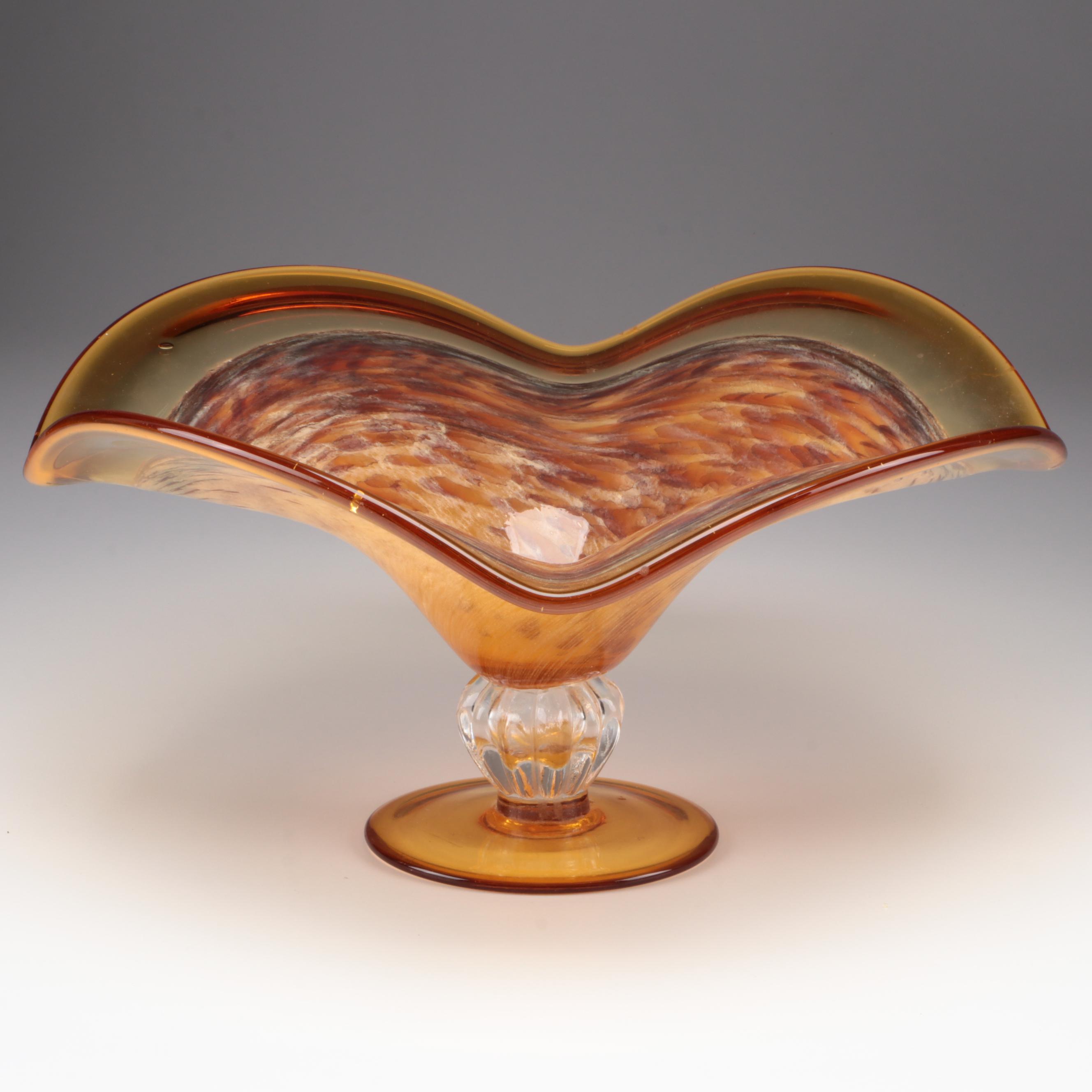 Tortoise and Amber Art Glass Bowl