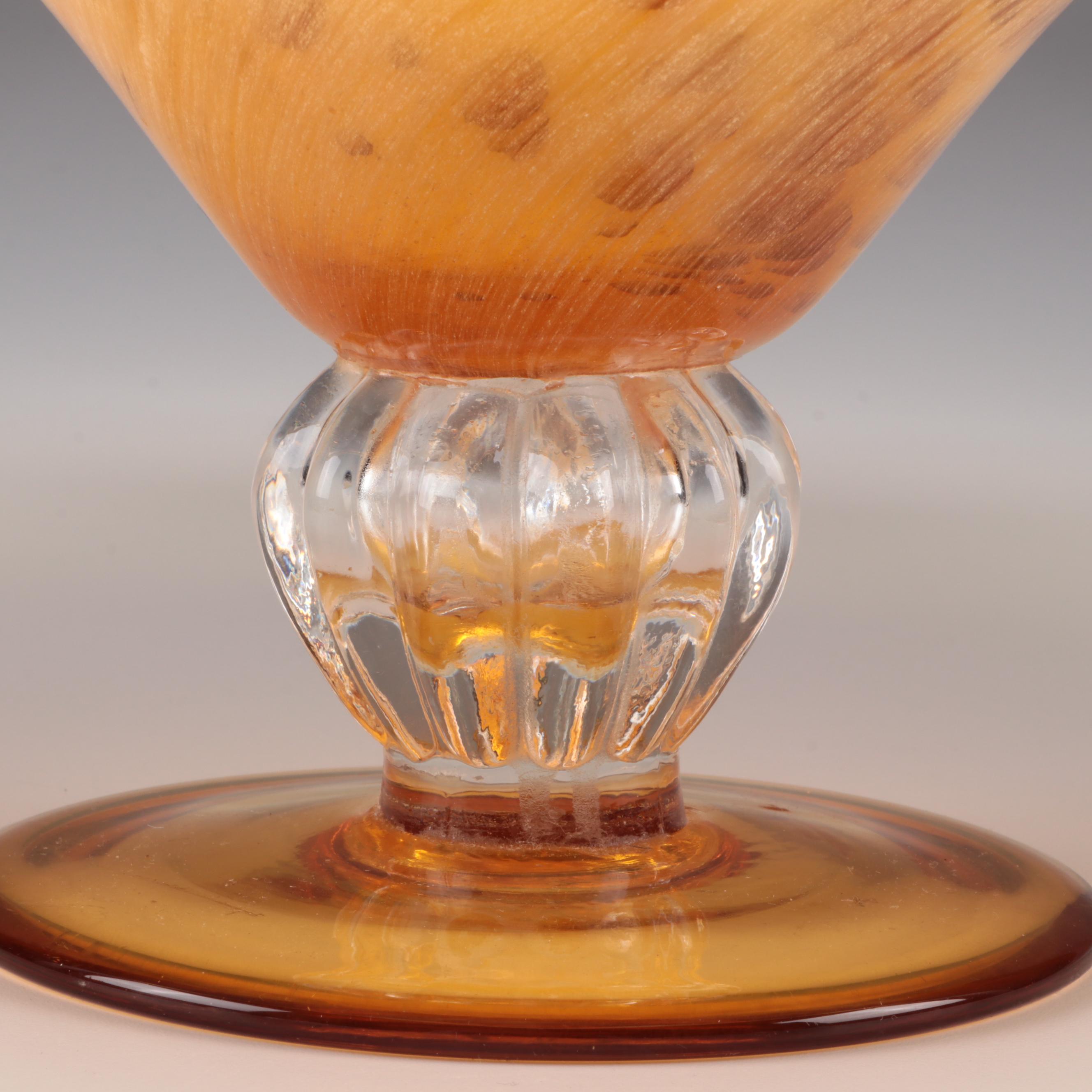 Tortoise and Amber Art Glass Bowl