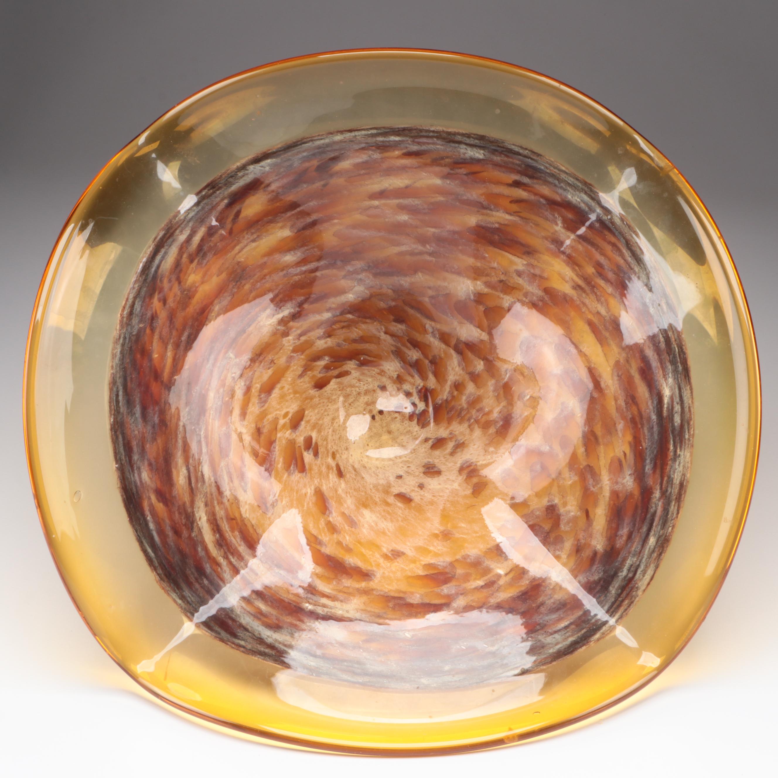Tortoise and Amber Art Glass Bowl