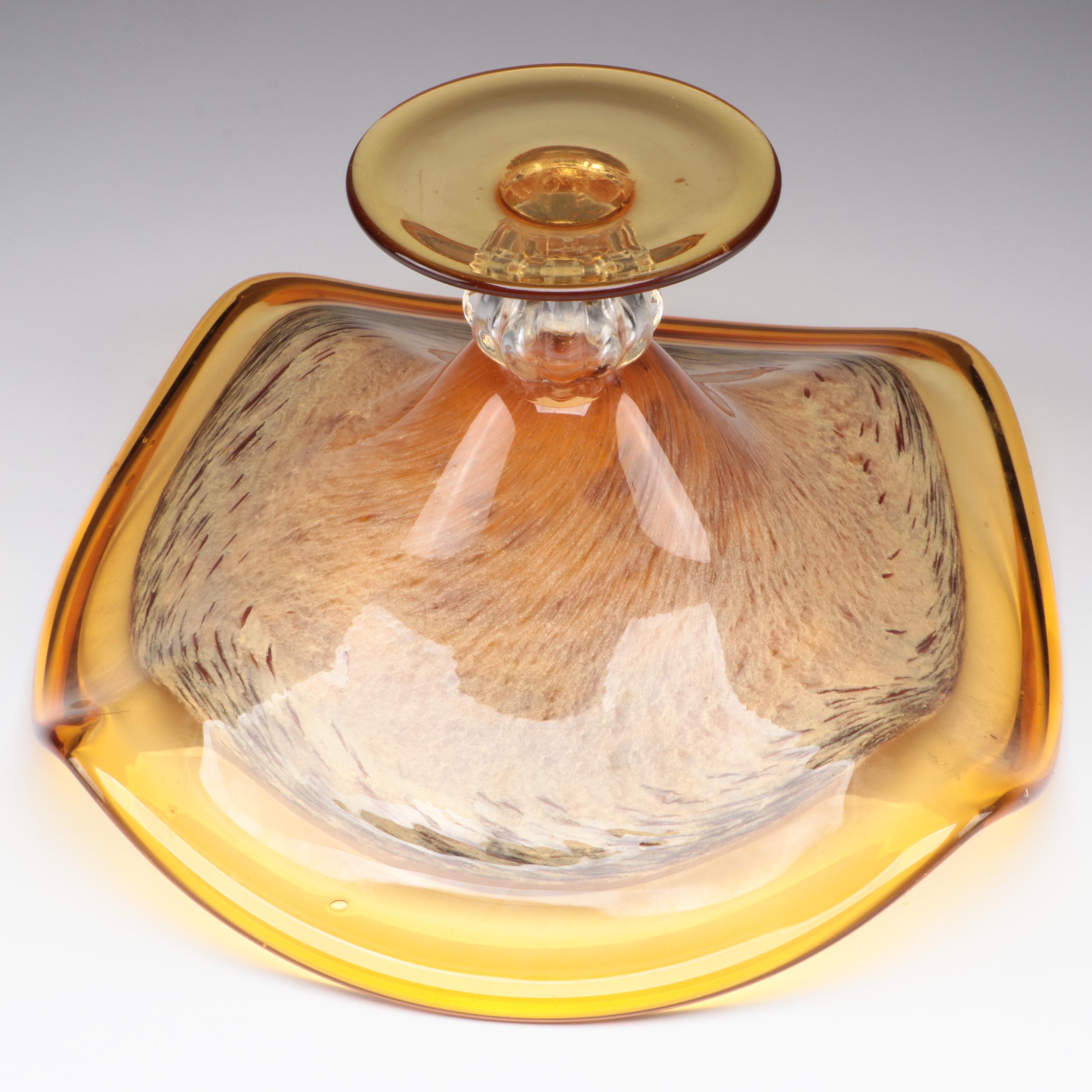 Tortoise and Amber Art Glass Bowl