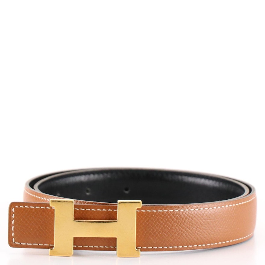 Hermès Mini Constance Reversible Belt in Clemence and Gulliver Leather