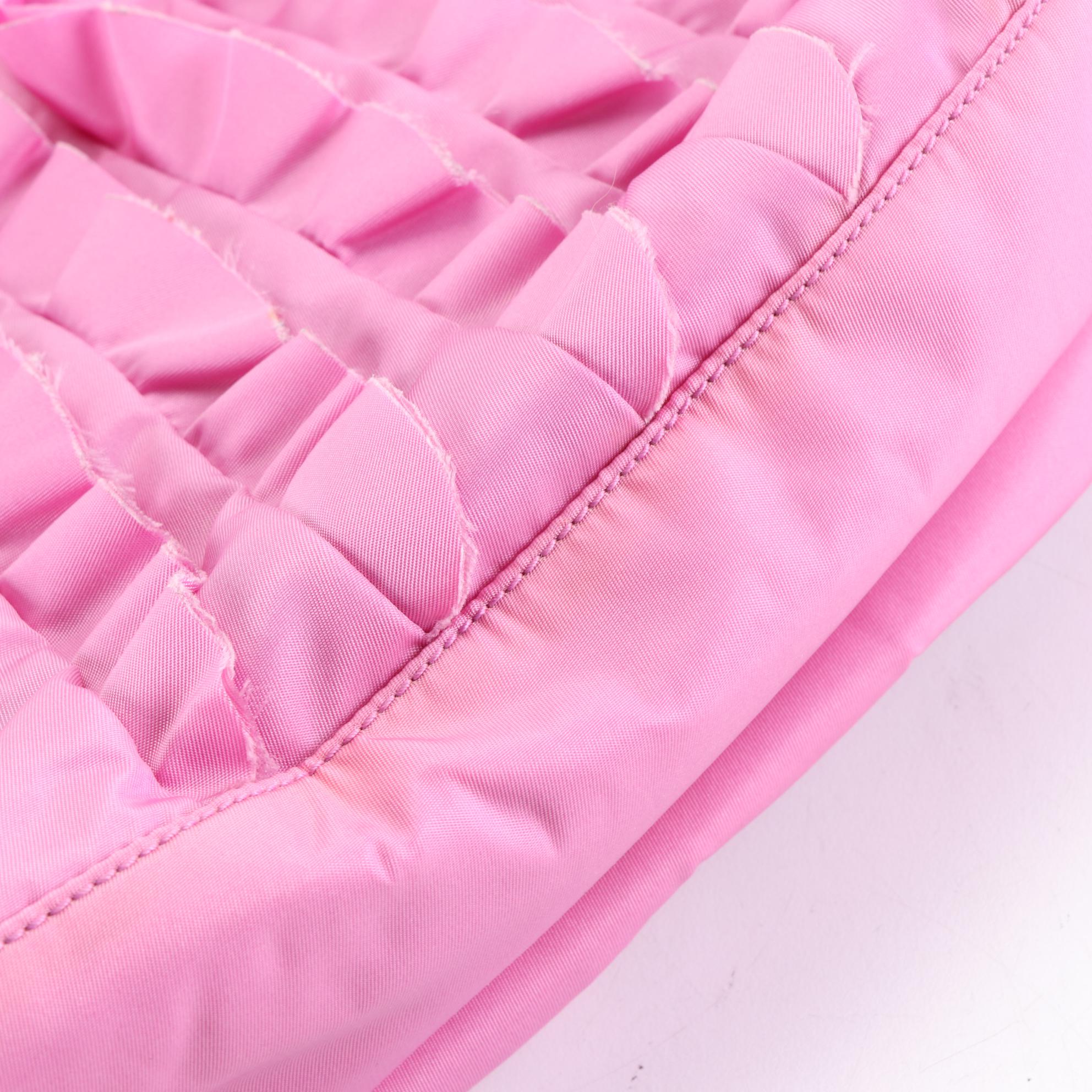 Prada Ruffle Tote Bag in Pink Tessuto Nylon and Leather