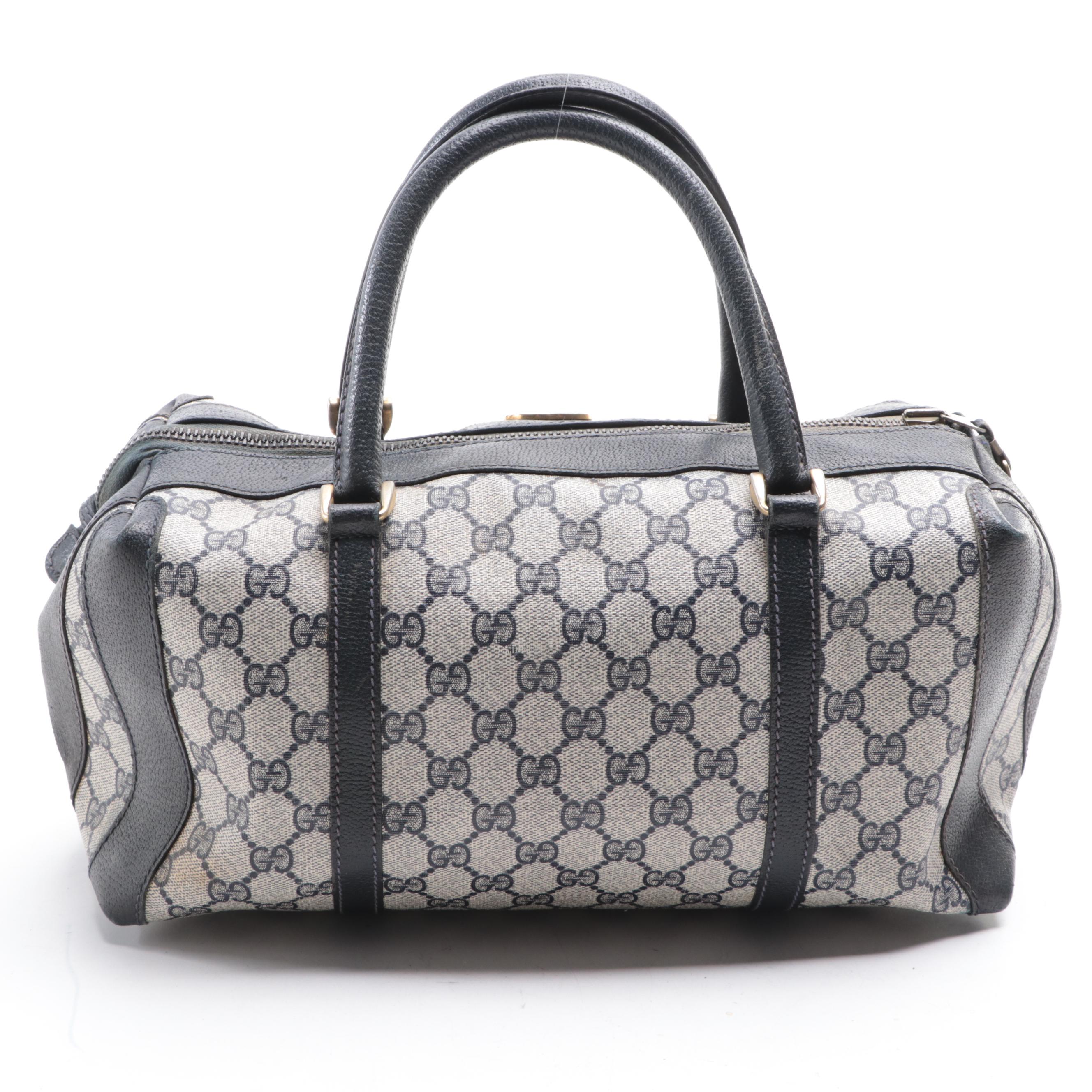 Gucci Boston Bag in Navy GG Supreme Canvas and Leather Trim