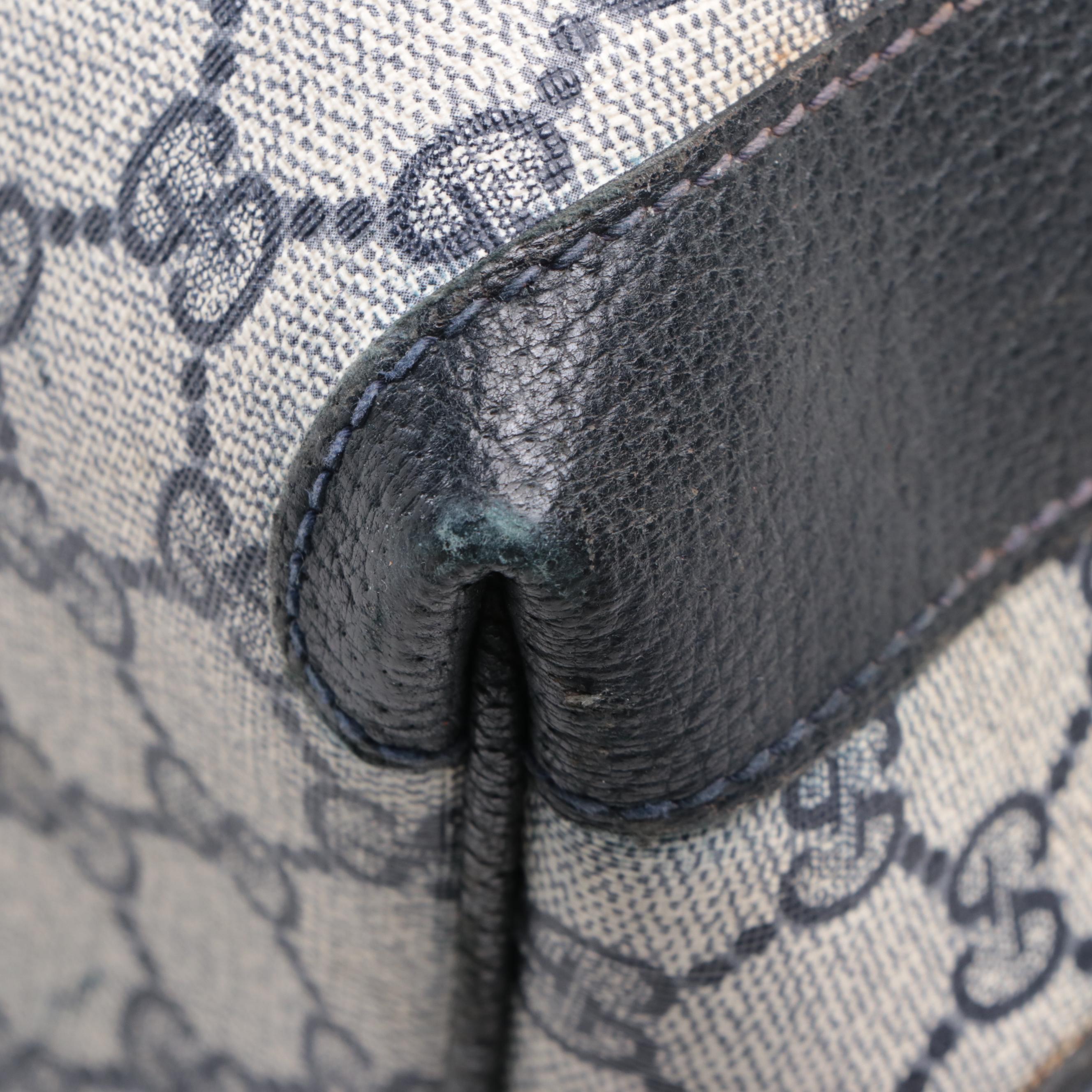 Gucci Boston Bag in Navy GG Supreme Canvas and Leather Trim