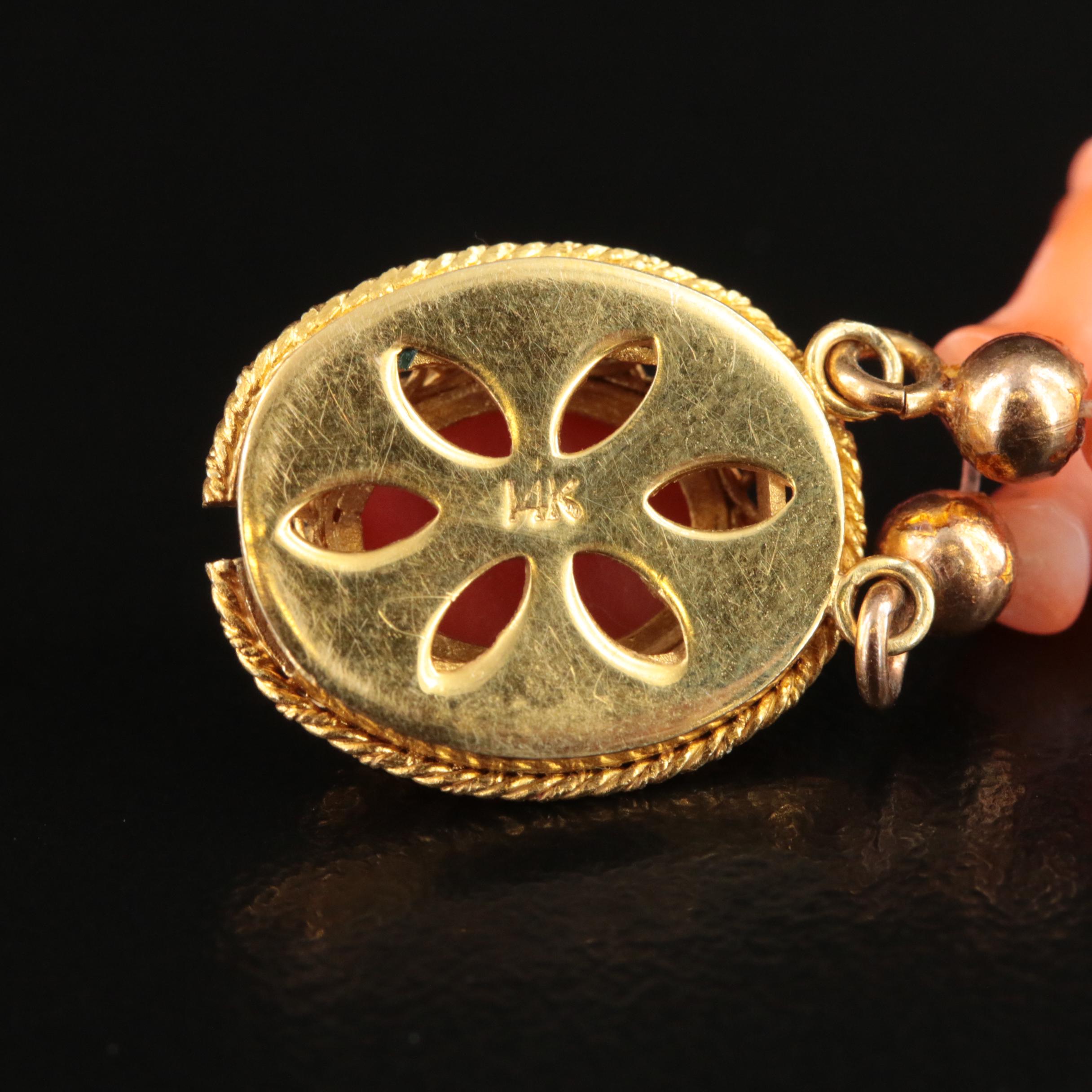 Graduated Triple Strand Branch Coral Necklace with 14K Clasp