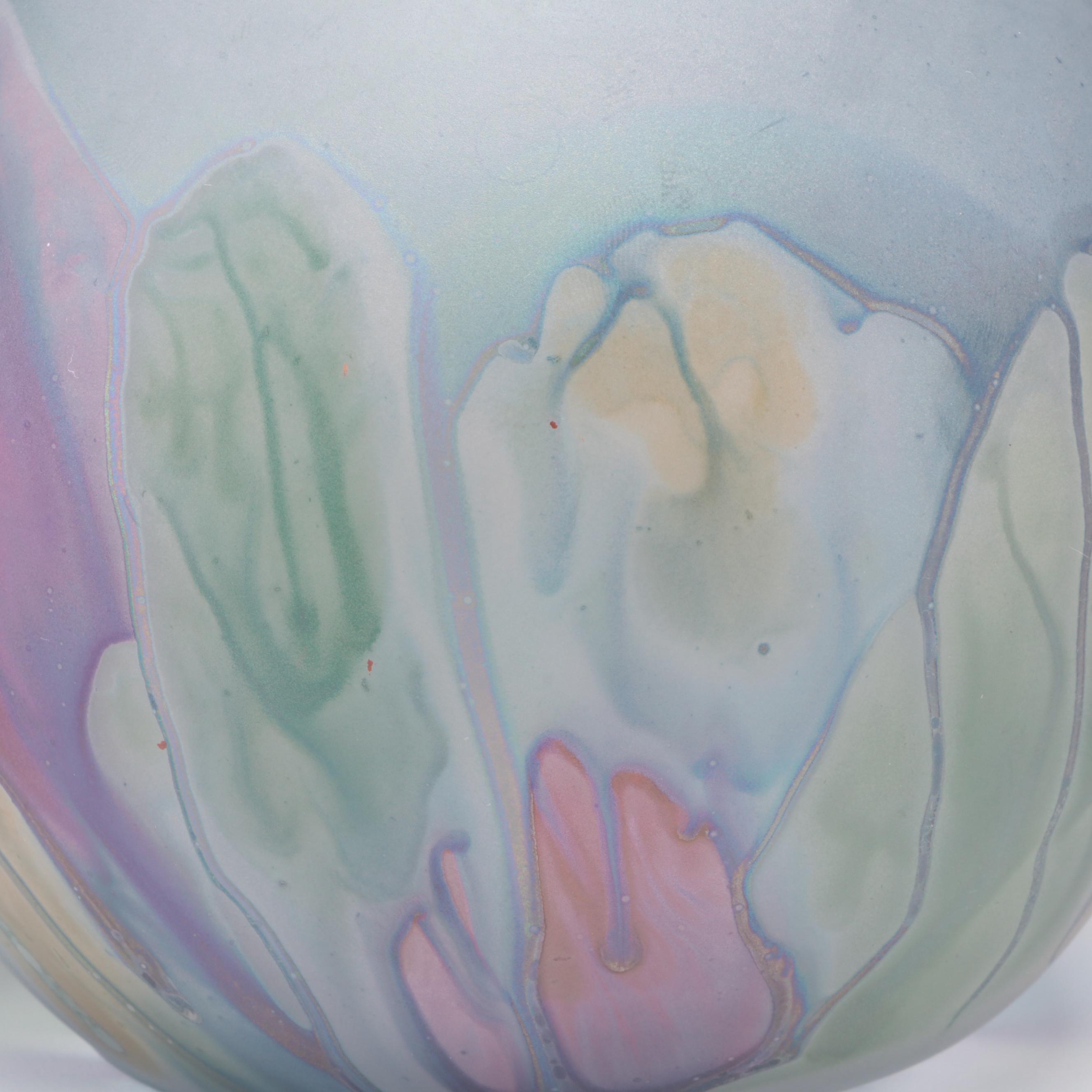 Art Nouveau Glass Company Painted Rueven Glass Vase and Pulled Art Glass Vase