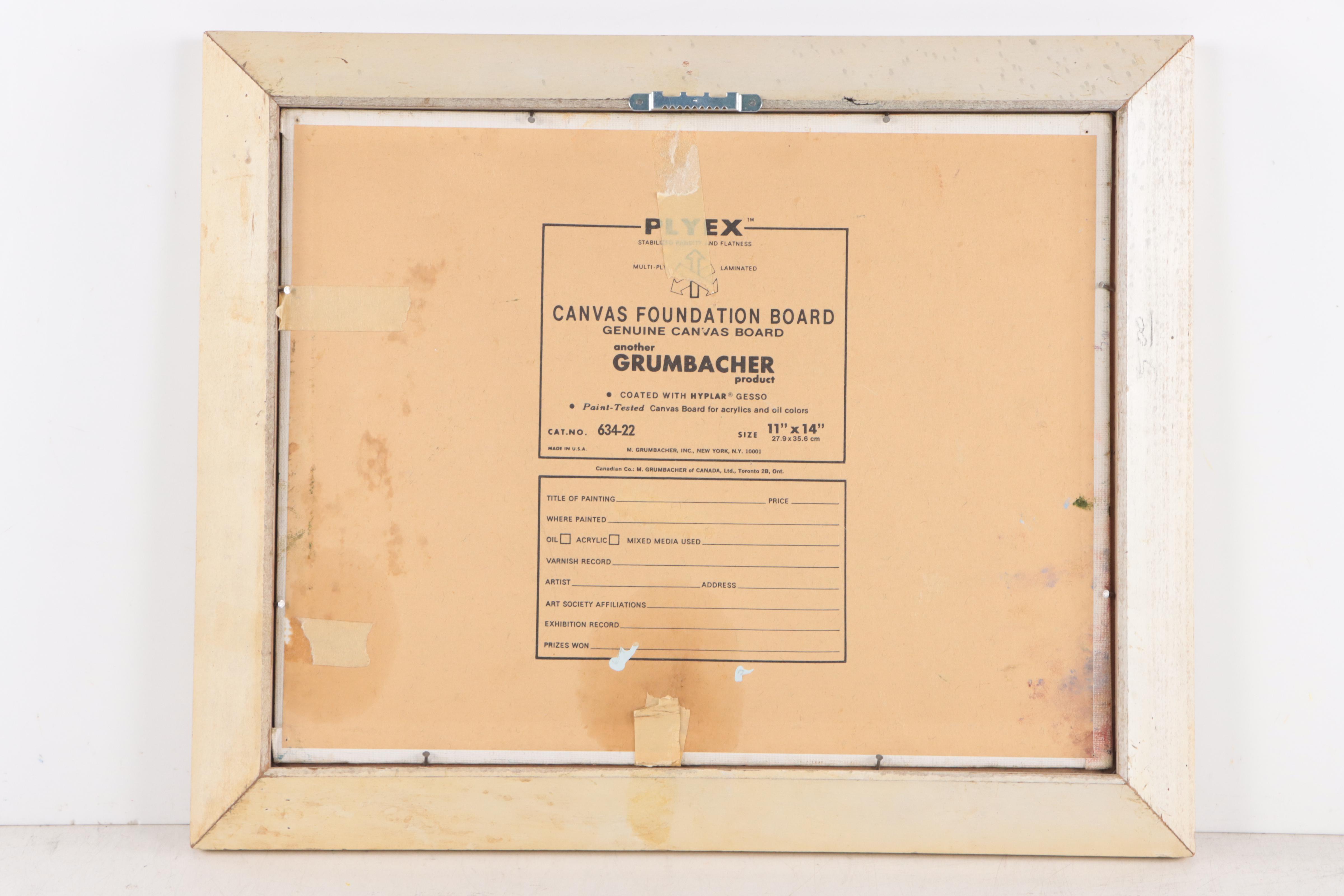 Naive Oil Painting of Log Cabin in Mountain Landscape, 1981