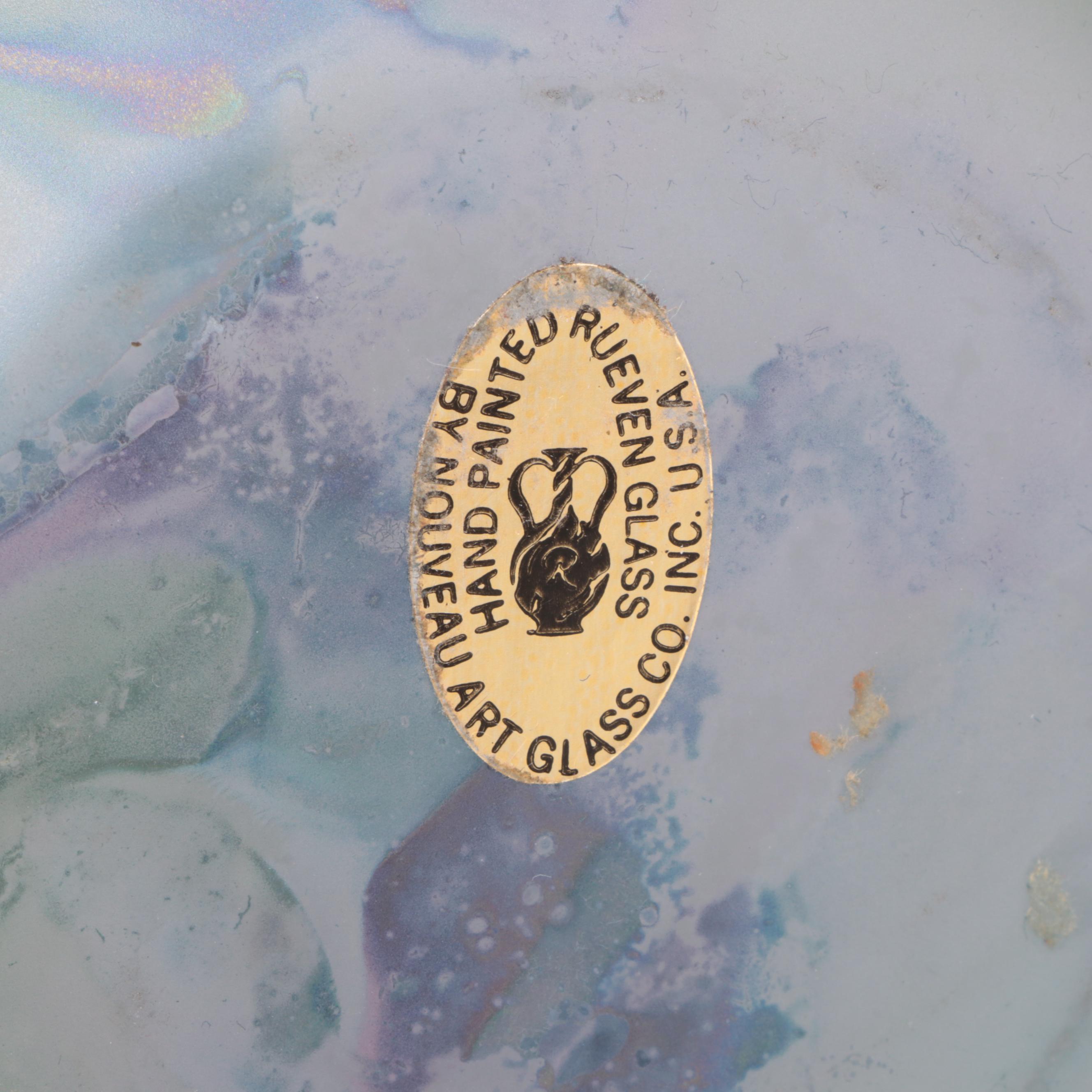 Art Nouveau Glass Company Painted Rueven Glass Vase and Pulled Art Glass Vase