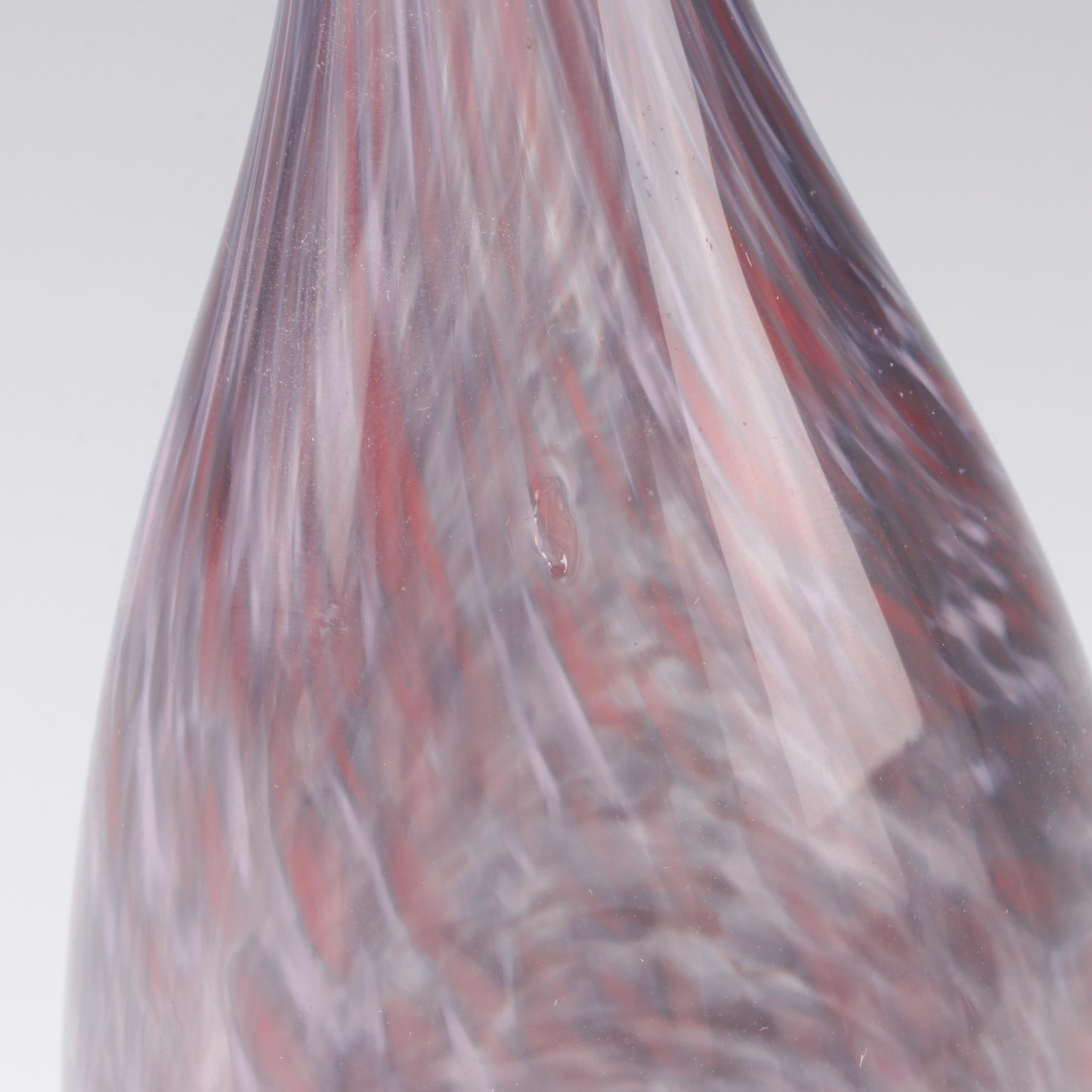 Art Nouveau Glass Company Painted Rueven Glass Vase and Pulled Art Glass Vase