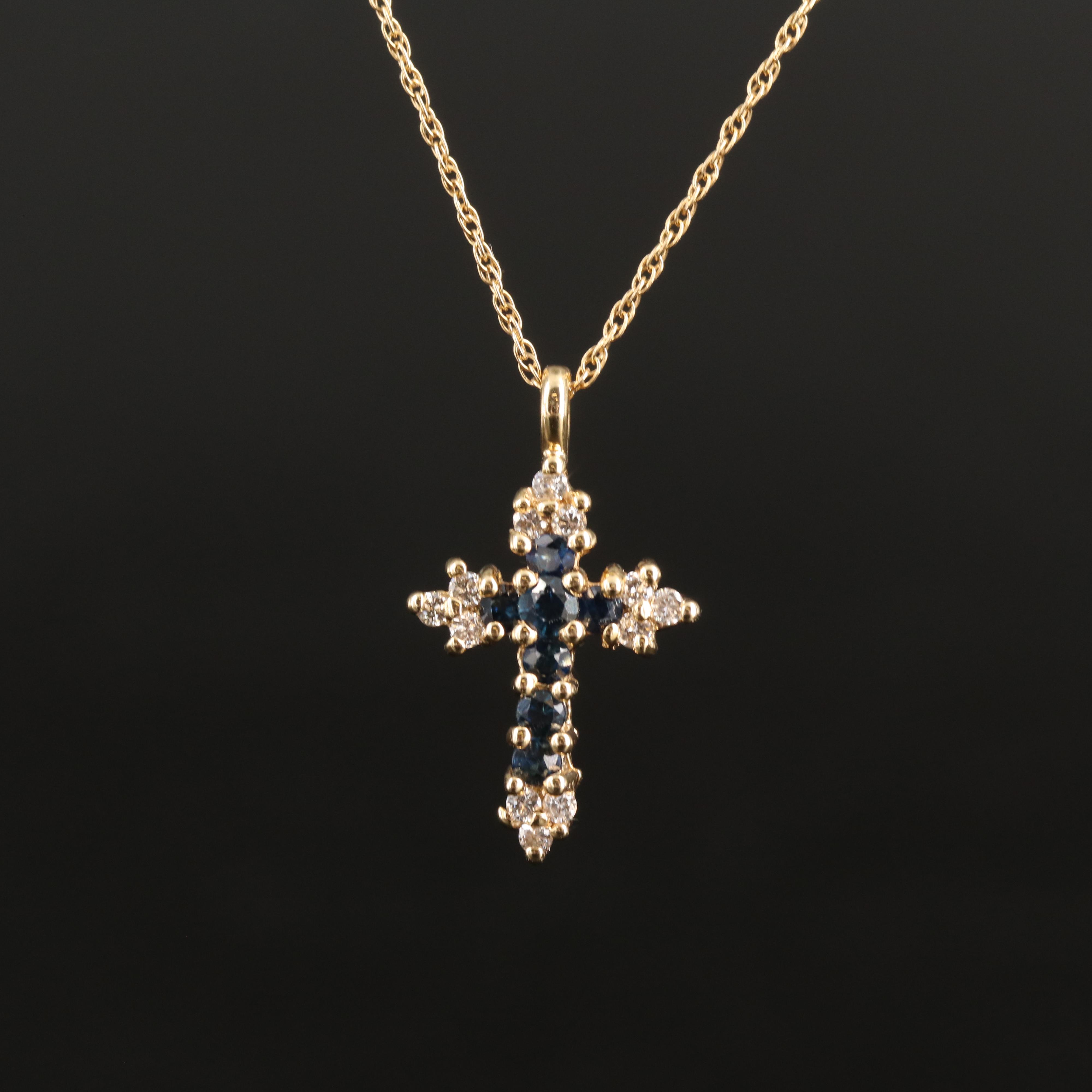 14K Diamond and Sapphire Cross Necklace
