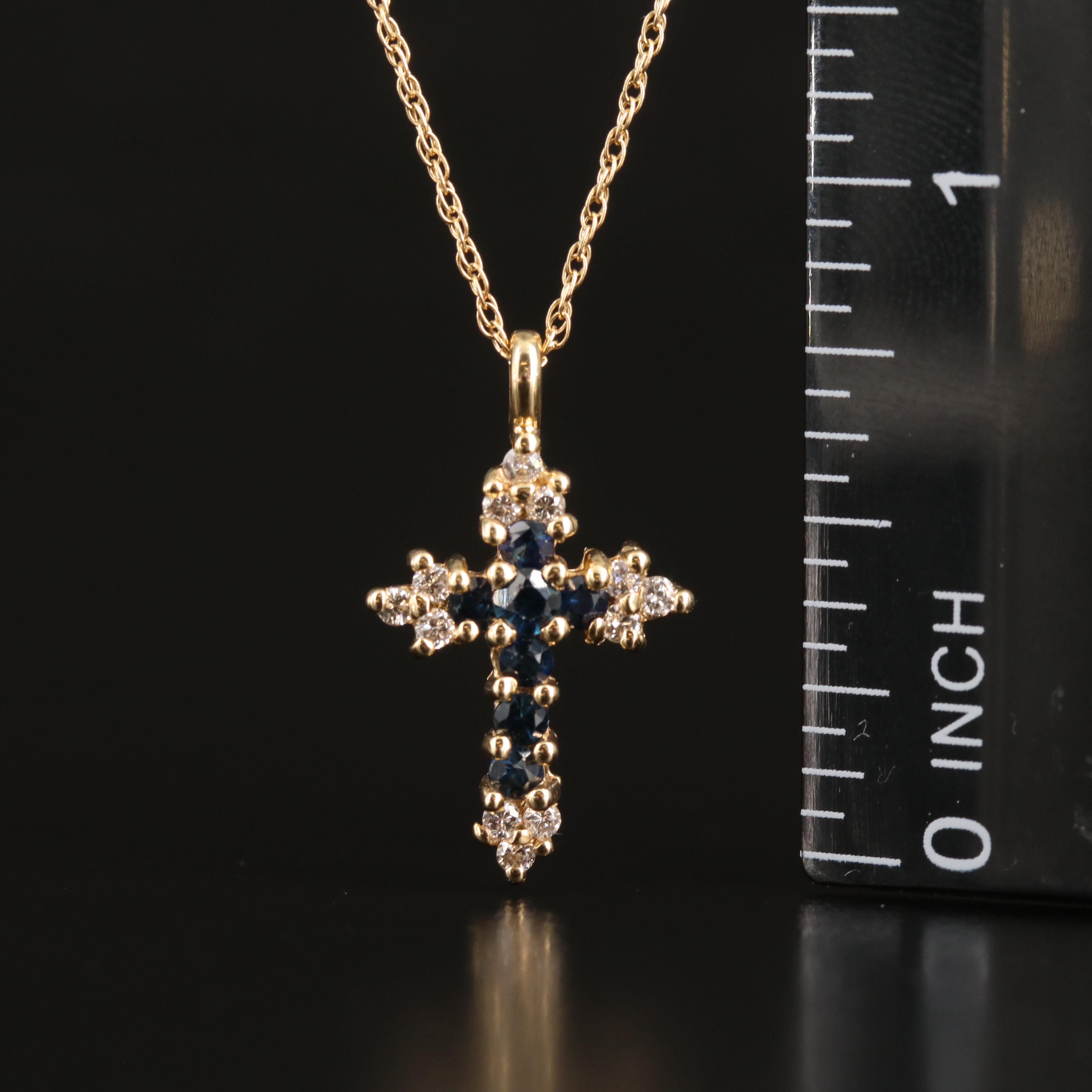 14K Diamond and Sapphire Cross Necklace