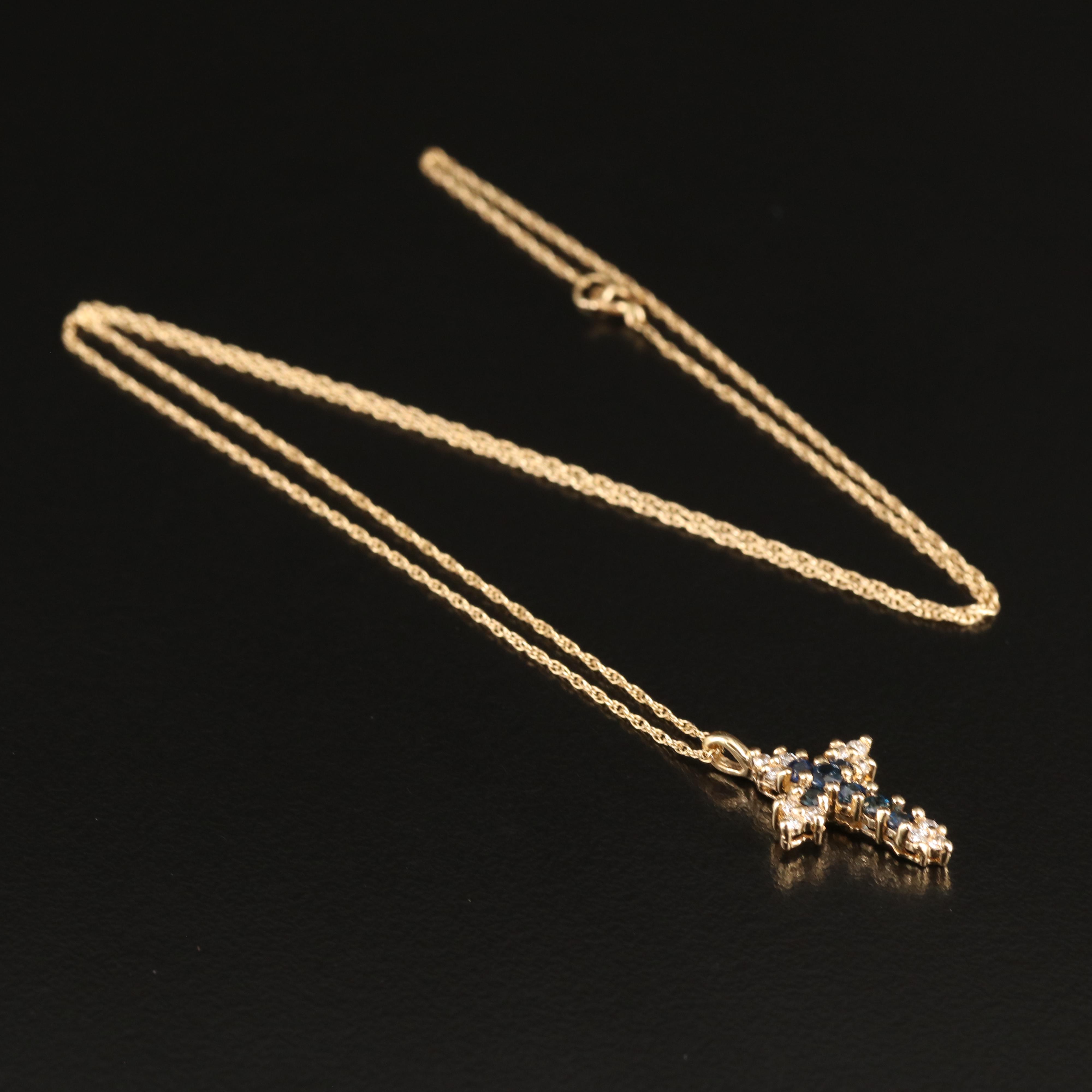 14K Diamond and Sapphire Cross Necklace
