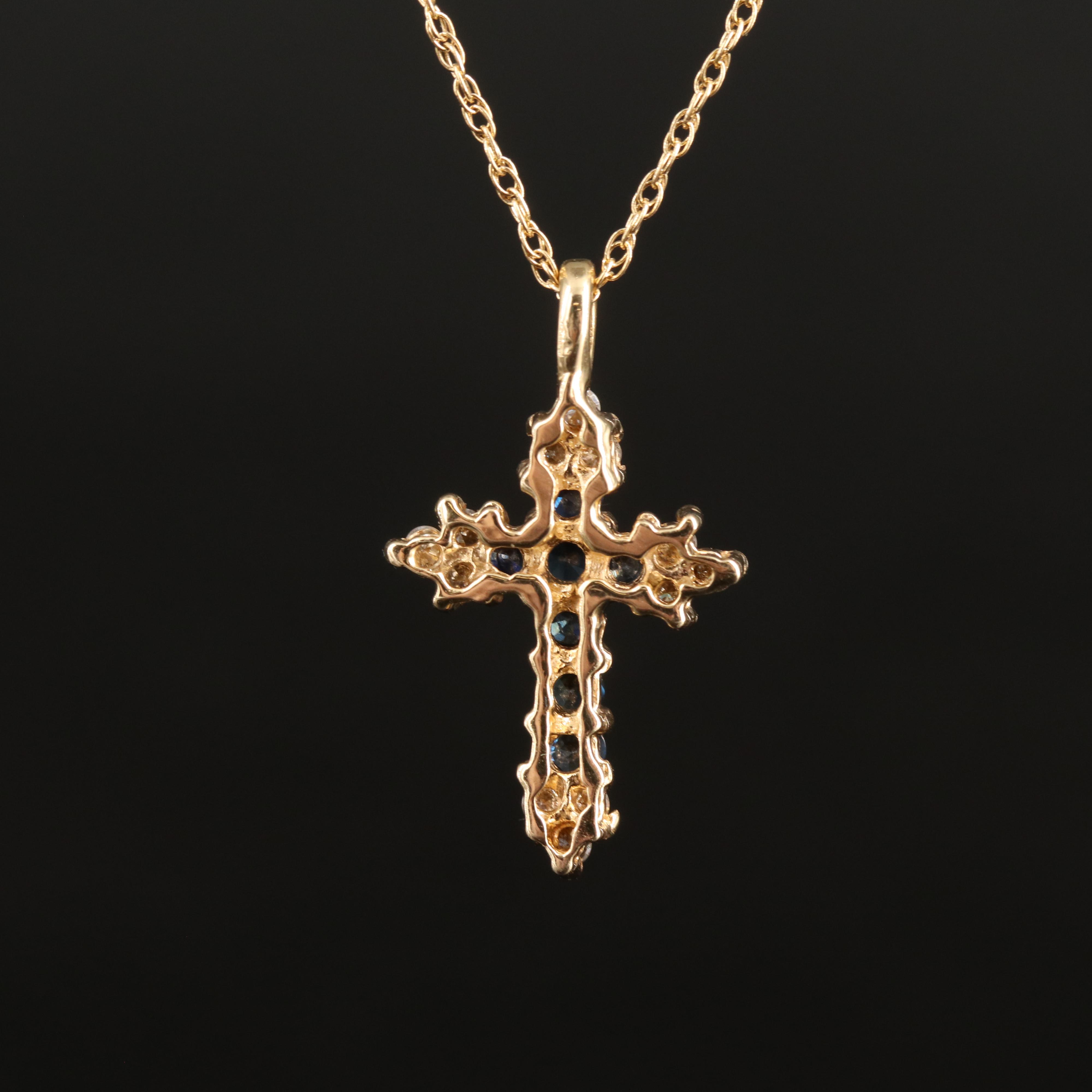 14K Diamond and Sapphire Cross Necklace