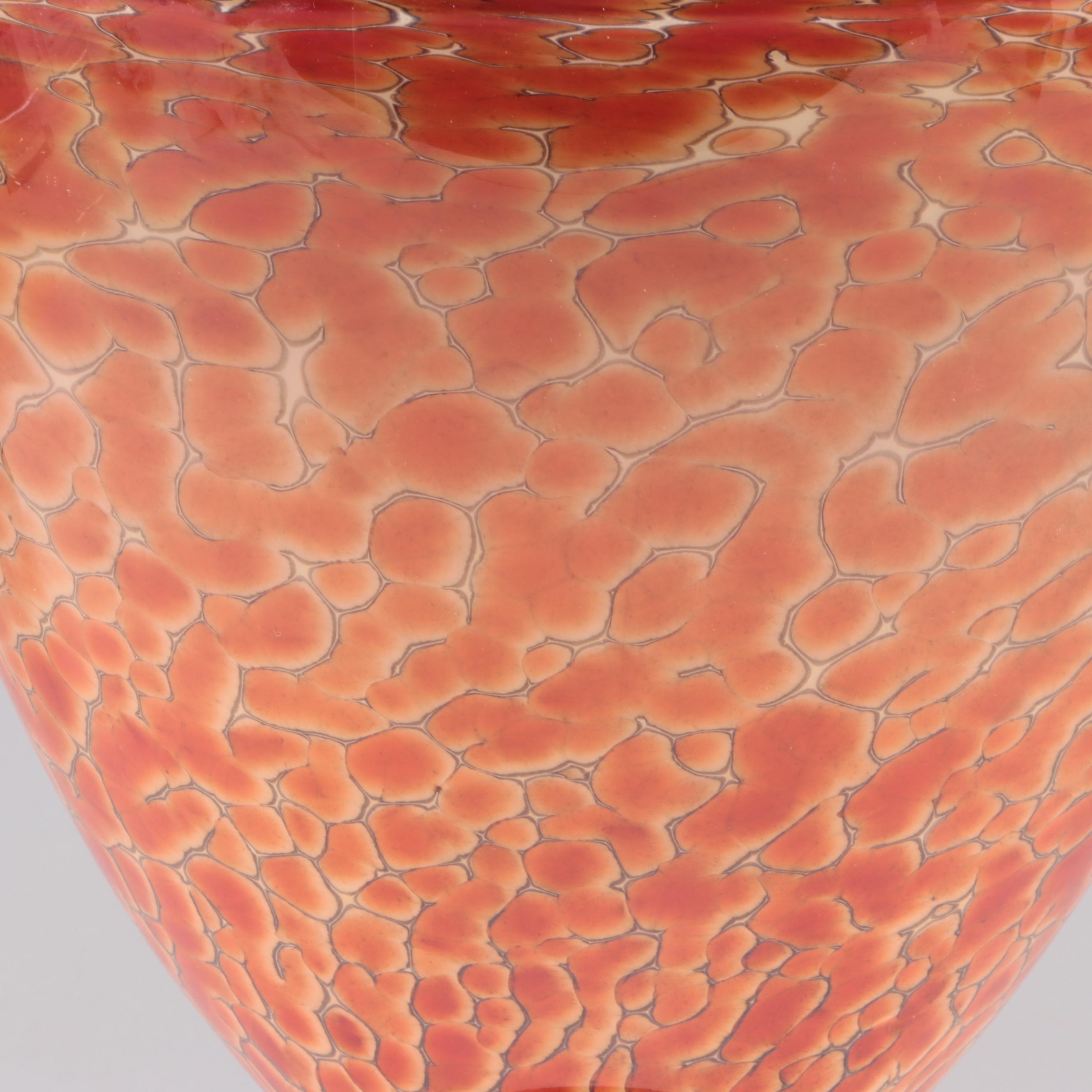 Cohn-Stone Studios Signed Art Glass Tortoise Shell Footed Urn Vase, 1993