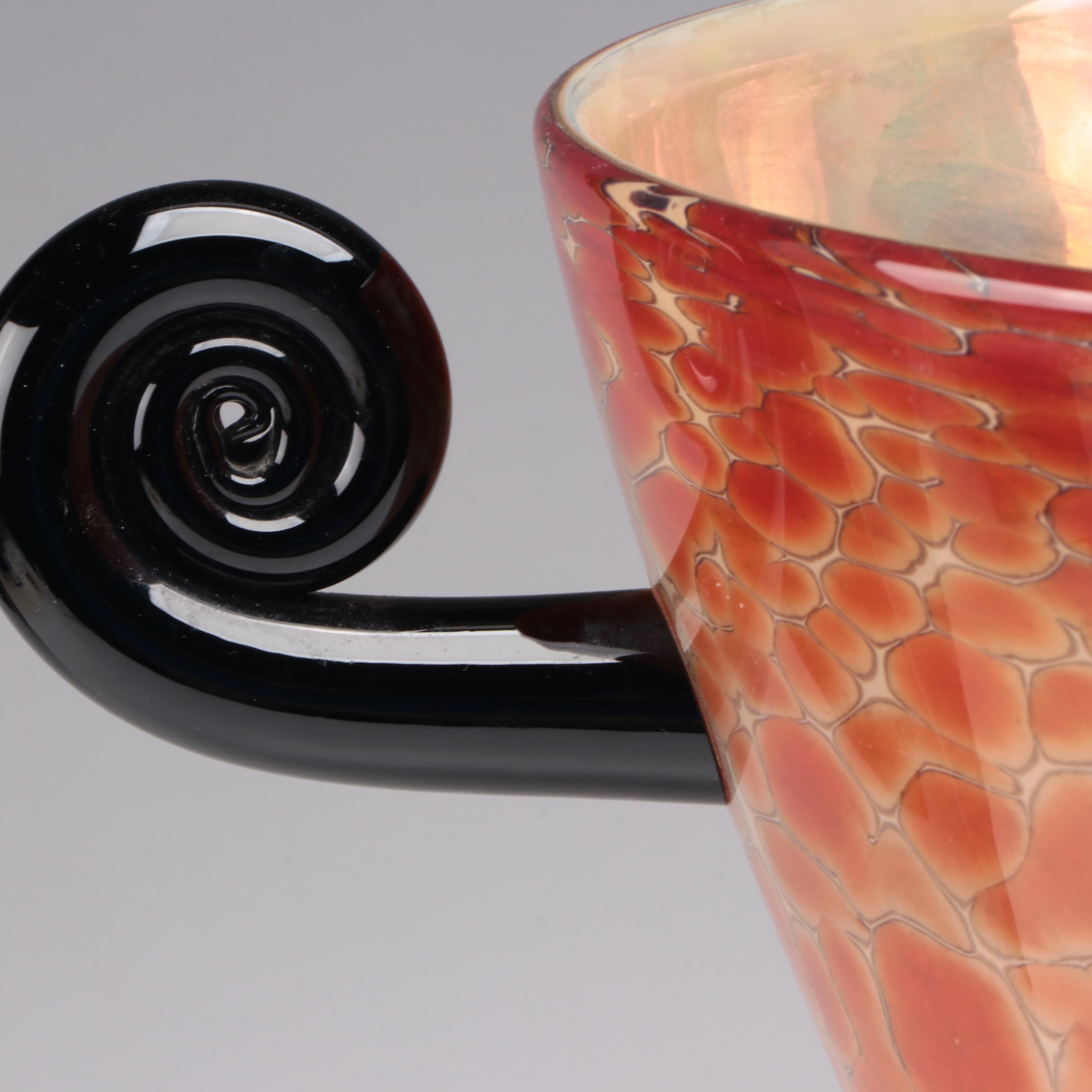 Cohn-Stone Studios Signed Art Glass Tortoise Shell Footed Urn Vase, 1993