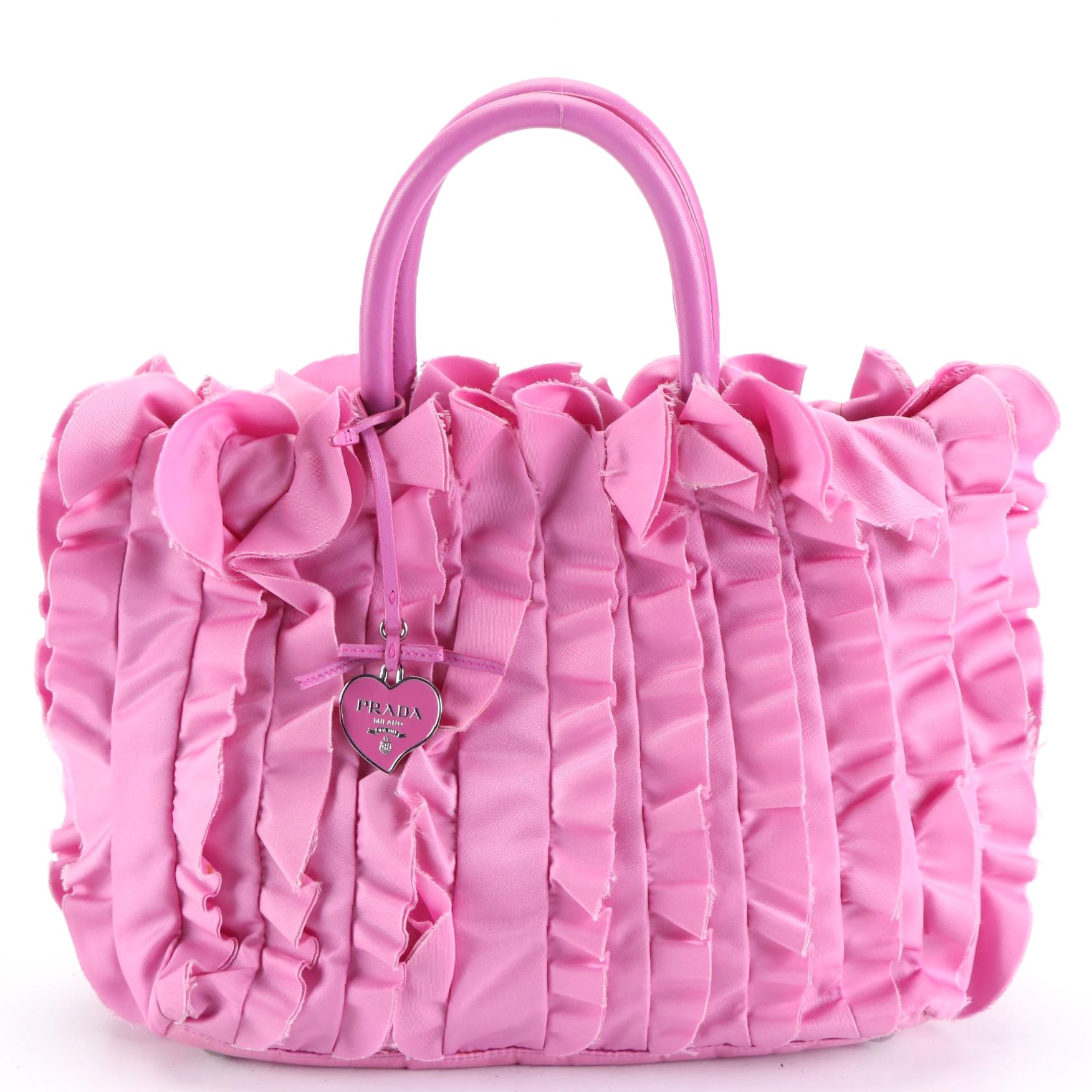 Prada Ruffle Tote Bag in Pink Tessuto Nylon and Leather