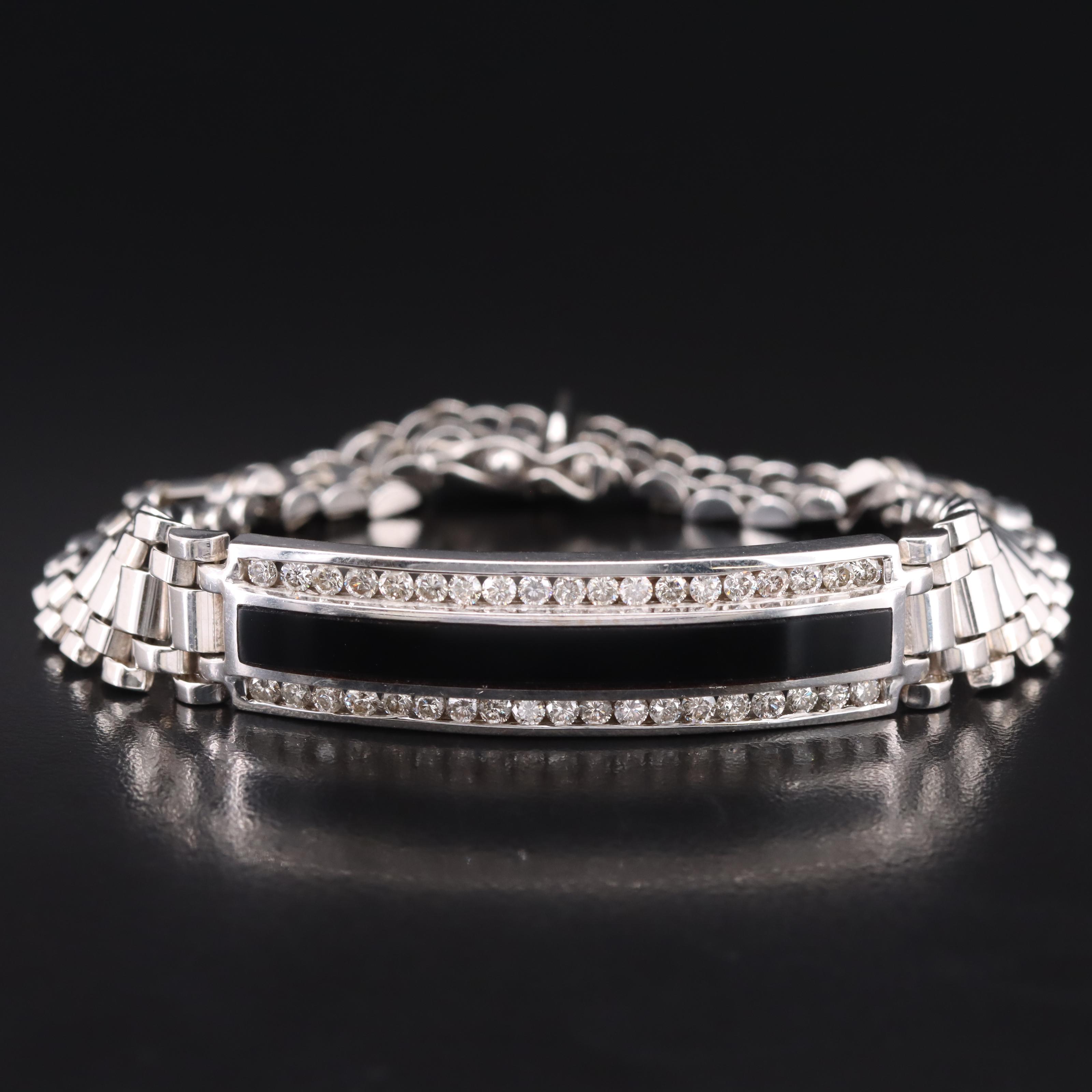 14K 1.52 CTW Diamond and Black Onyx Bar Bracelet