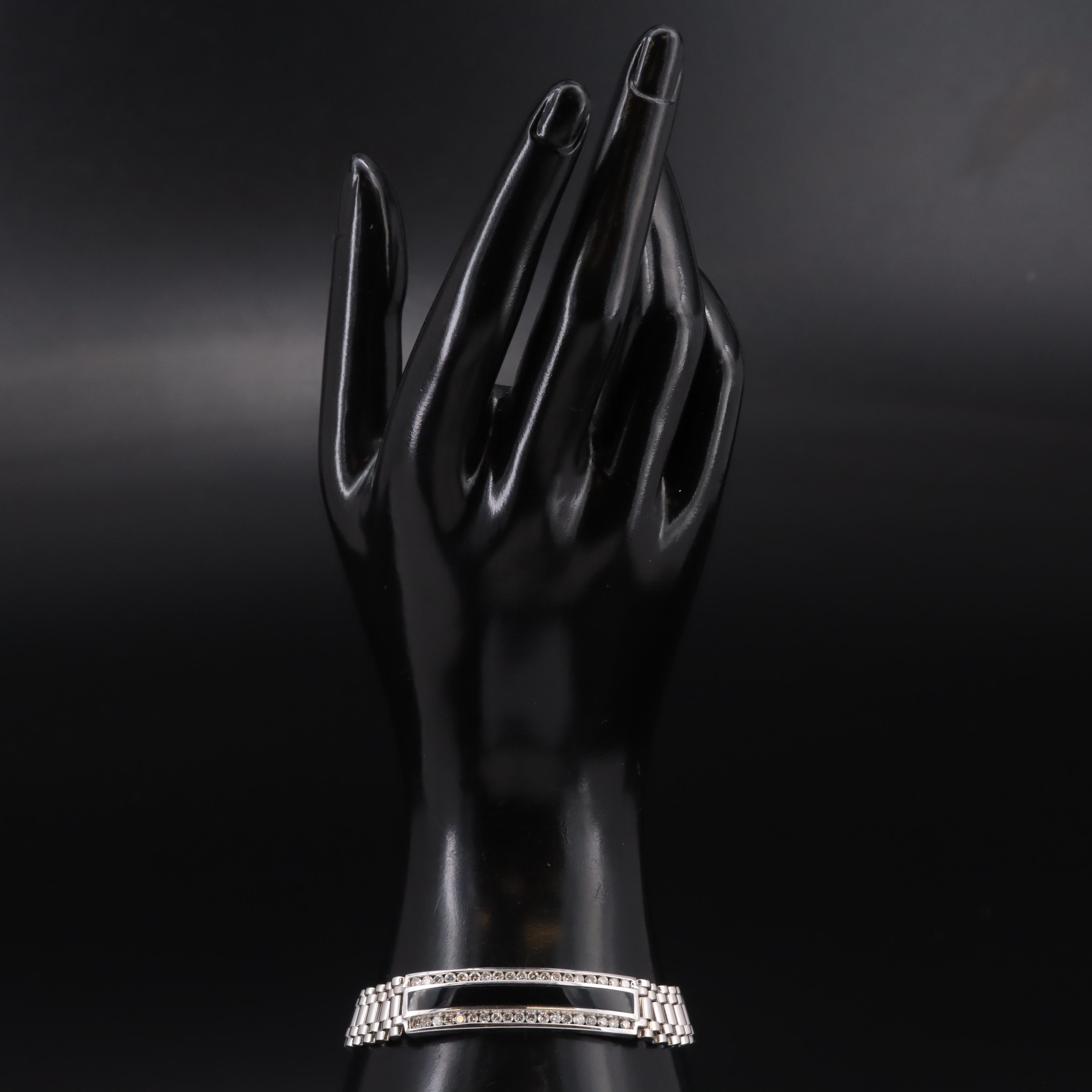 14K 1.52 CTW Diamond and Black Onyx Bar Bracelet