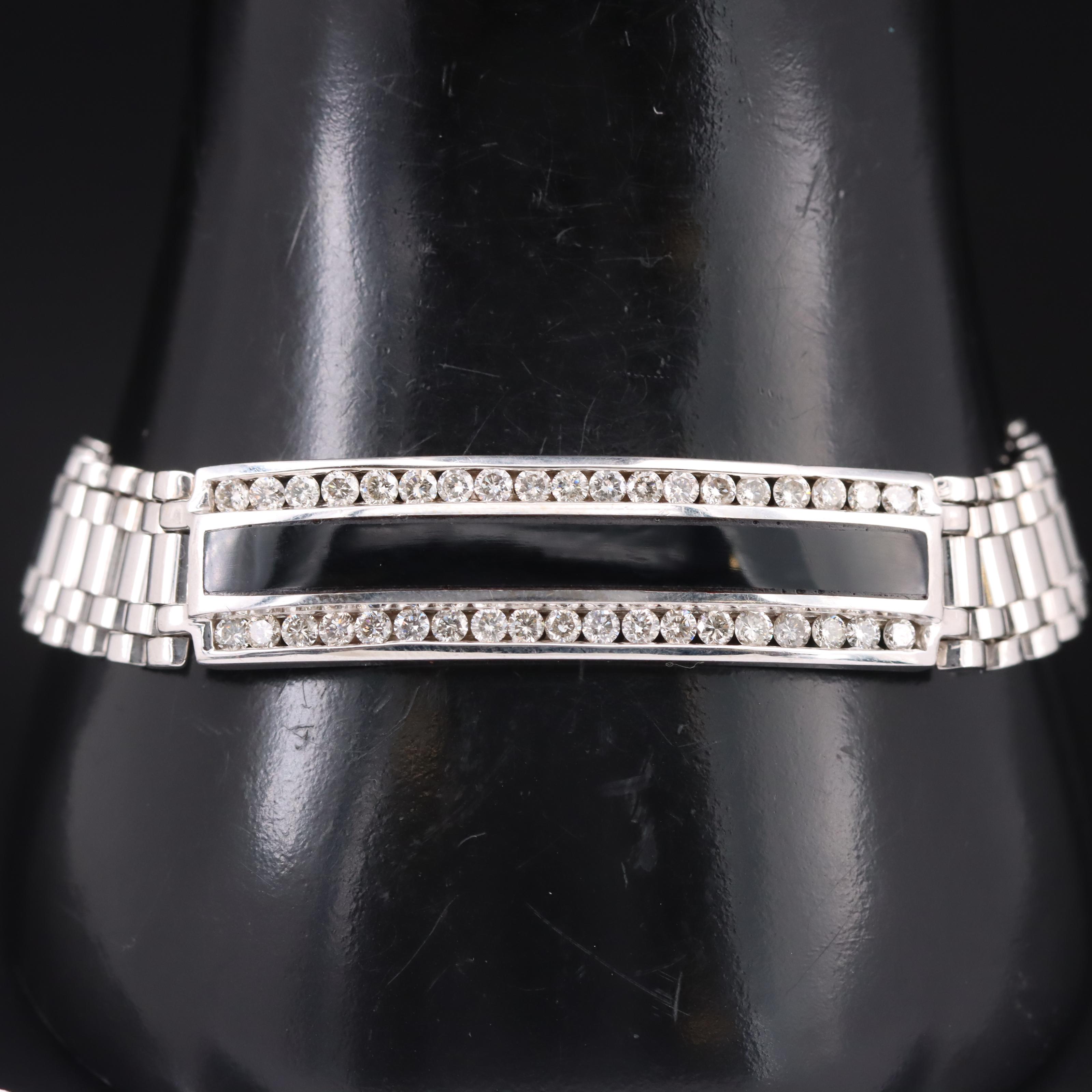 14K 1.52 CTW Diamond and Black Onyx Bar Bracelet