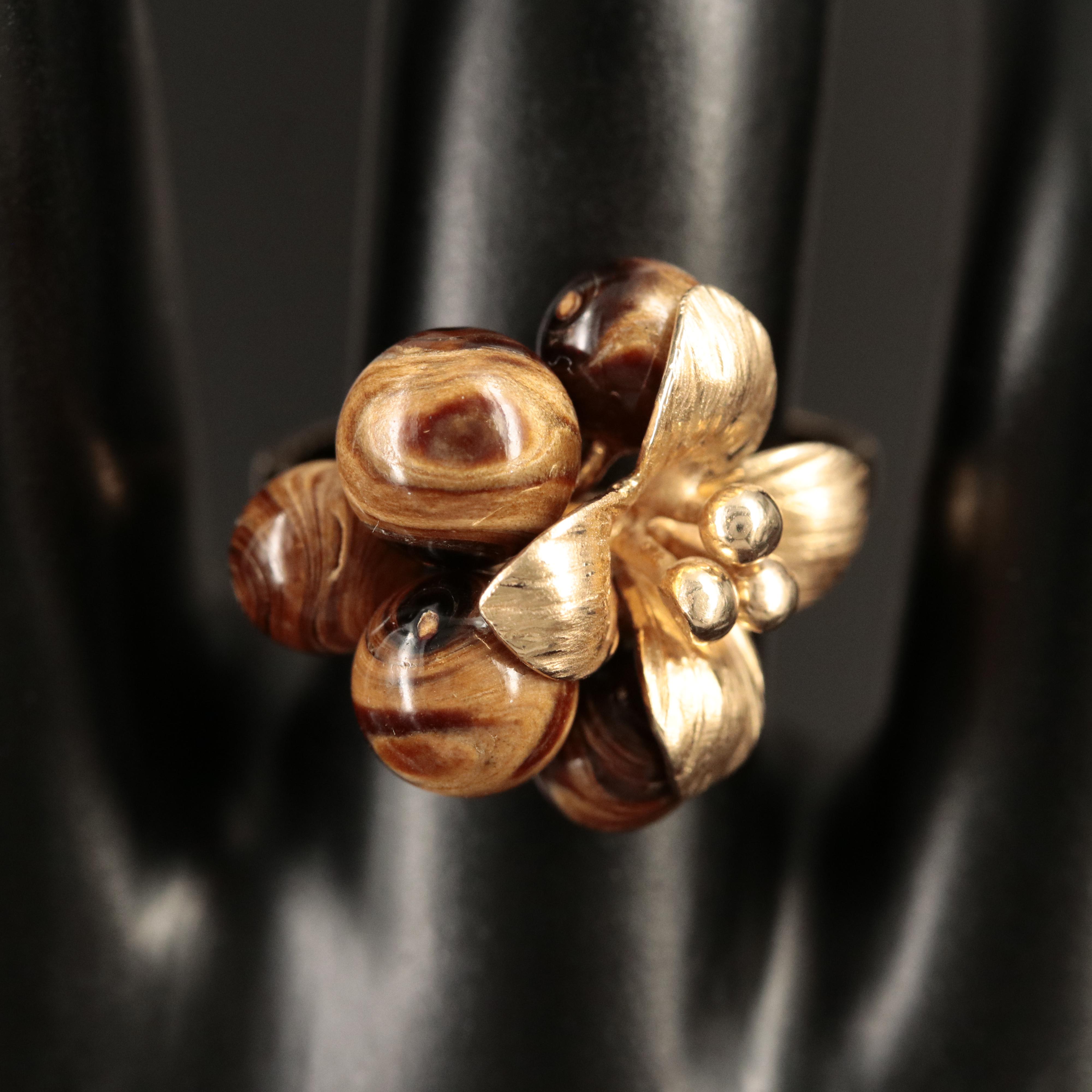 14K Coral Grape Cluster Ring