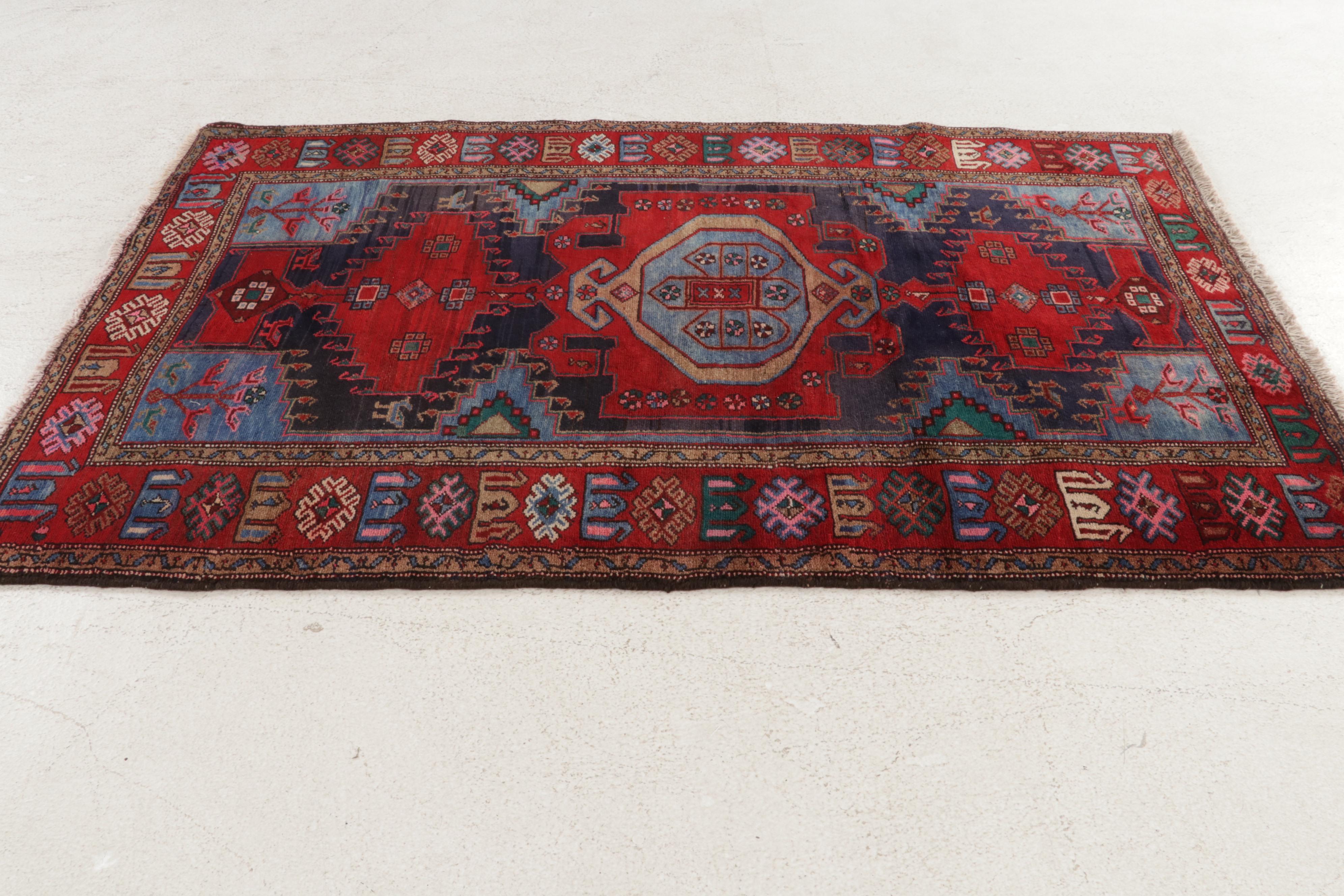 4'2 x 6'7 Hand-Knotted Persian Nahavand Area Rug, 1970s