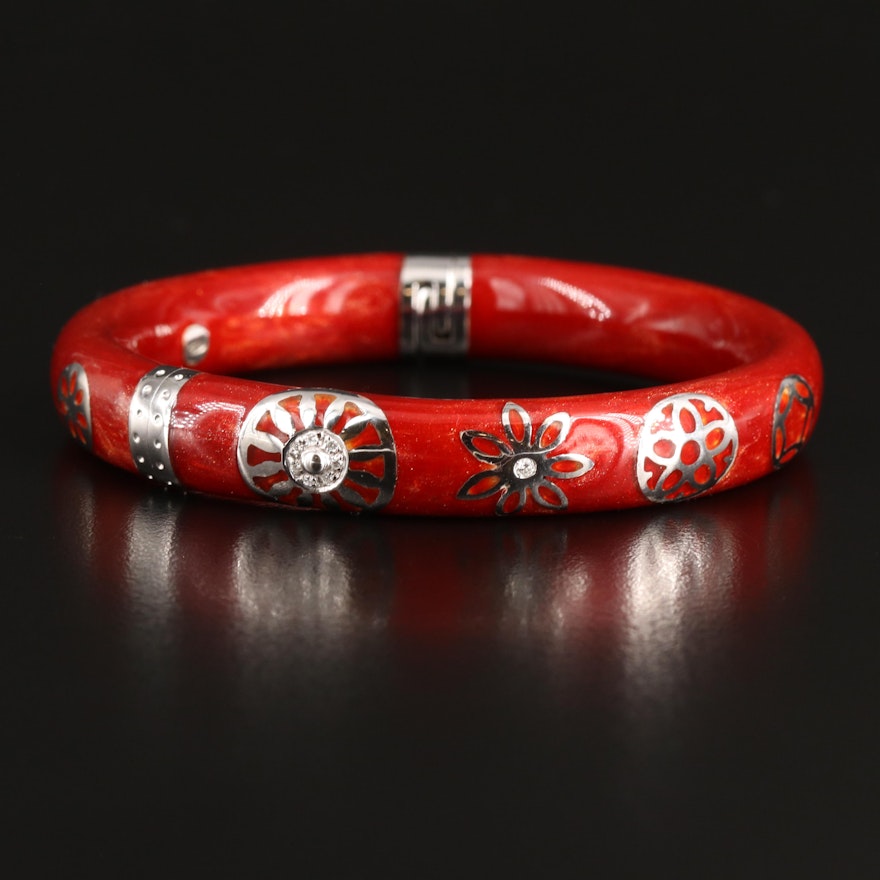 La Nouvelle Bague Sterling and 18K Diamond and Red Enamel Bangle