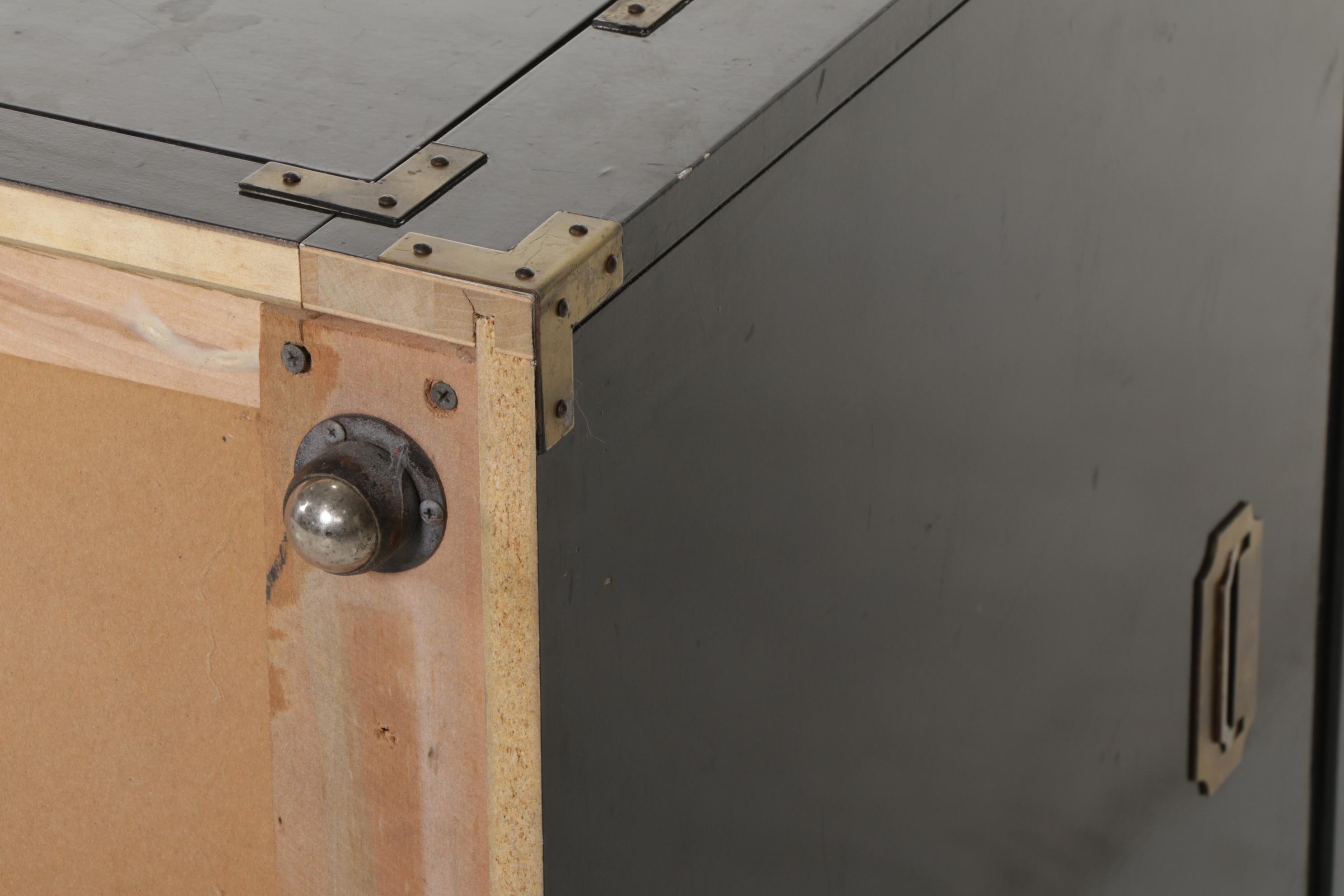 Campaign Style Ebonized Wood Daybed Sofa with Drawers, Late 20th Century