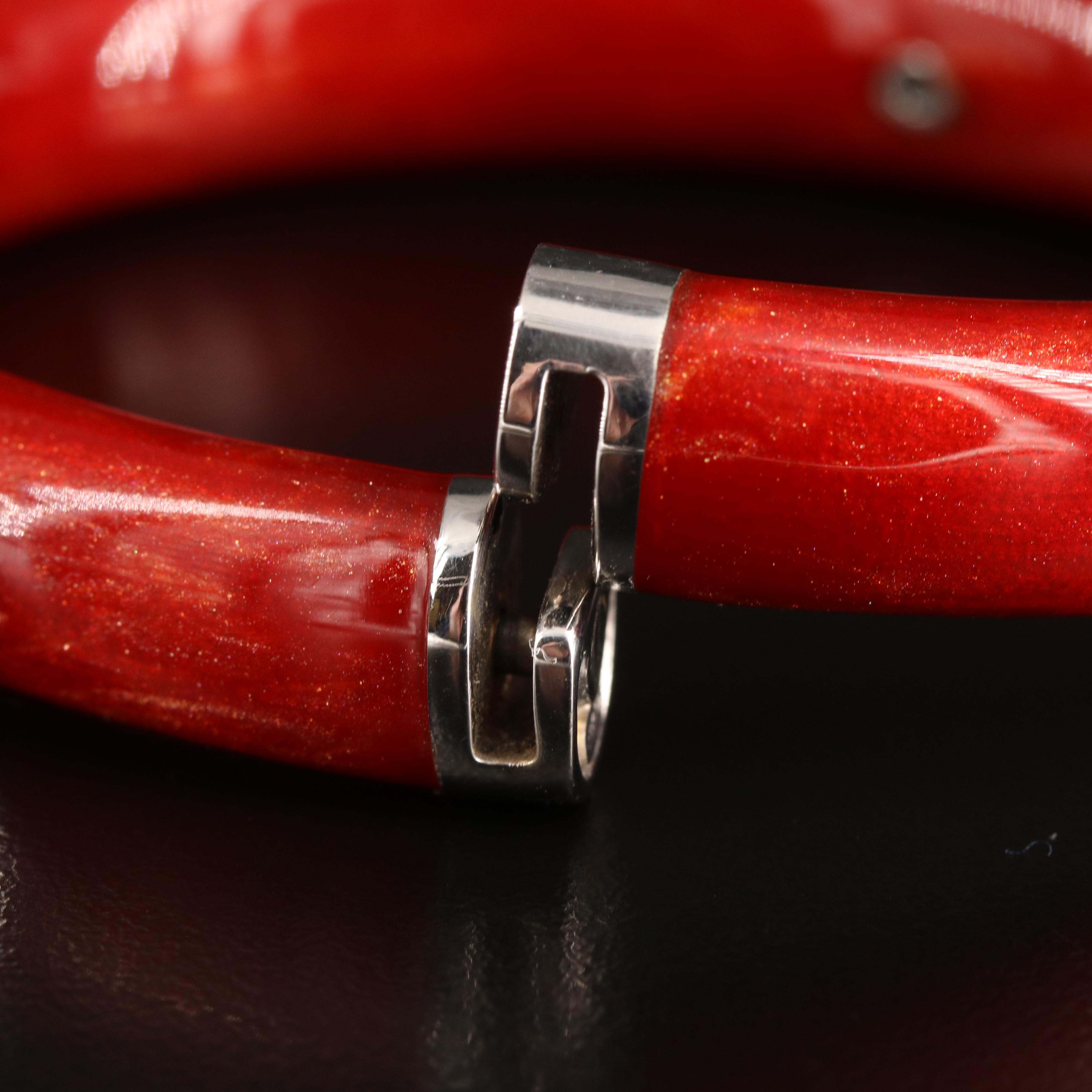 La Nouvelle Bague Sterling and 18K Diamond and Red Enamel Bangle