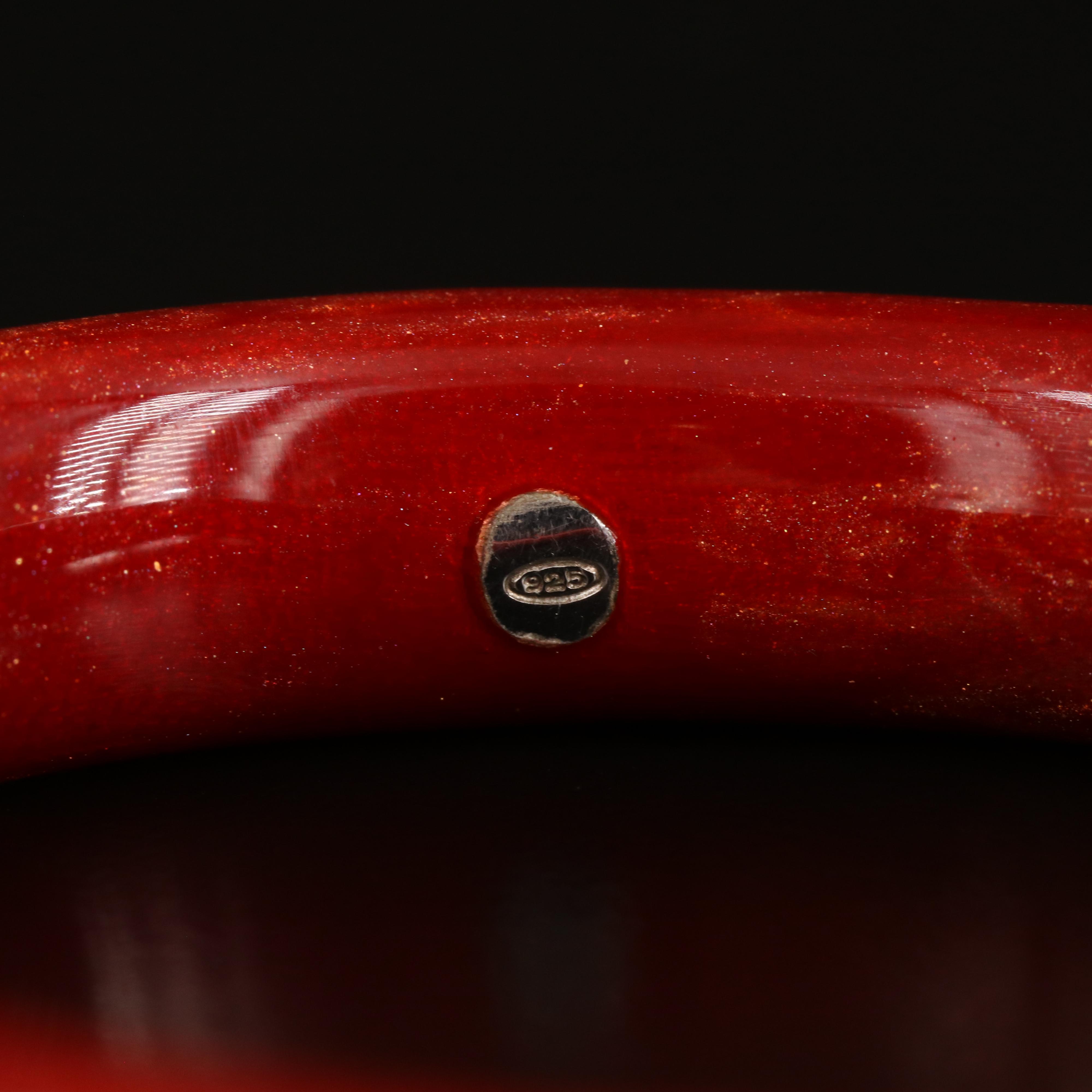 La Nouvelle Bague Sterling and 18K Diamond and Red Enamel Bangle