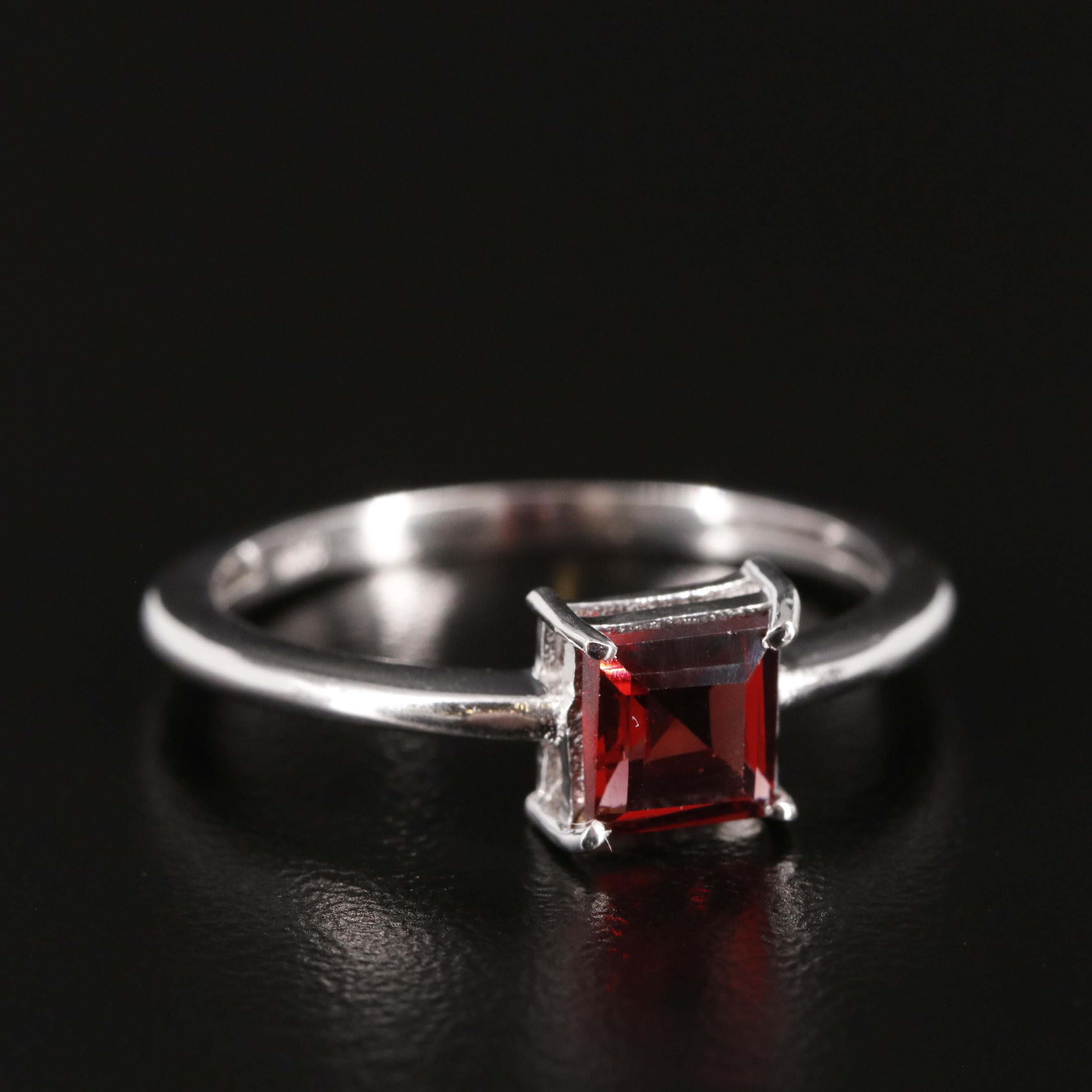 Sterling Garnet Solitaire Ring