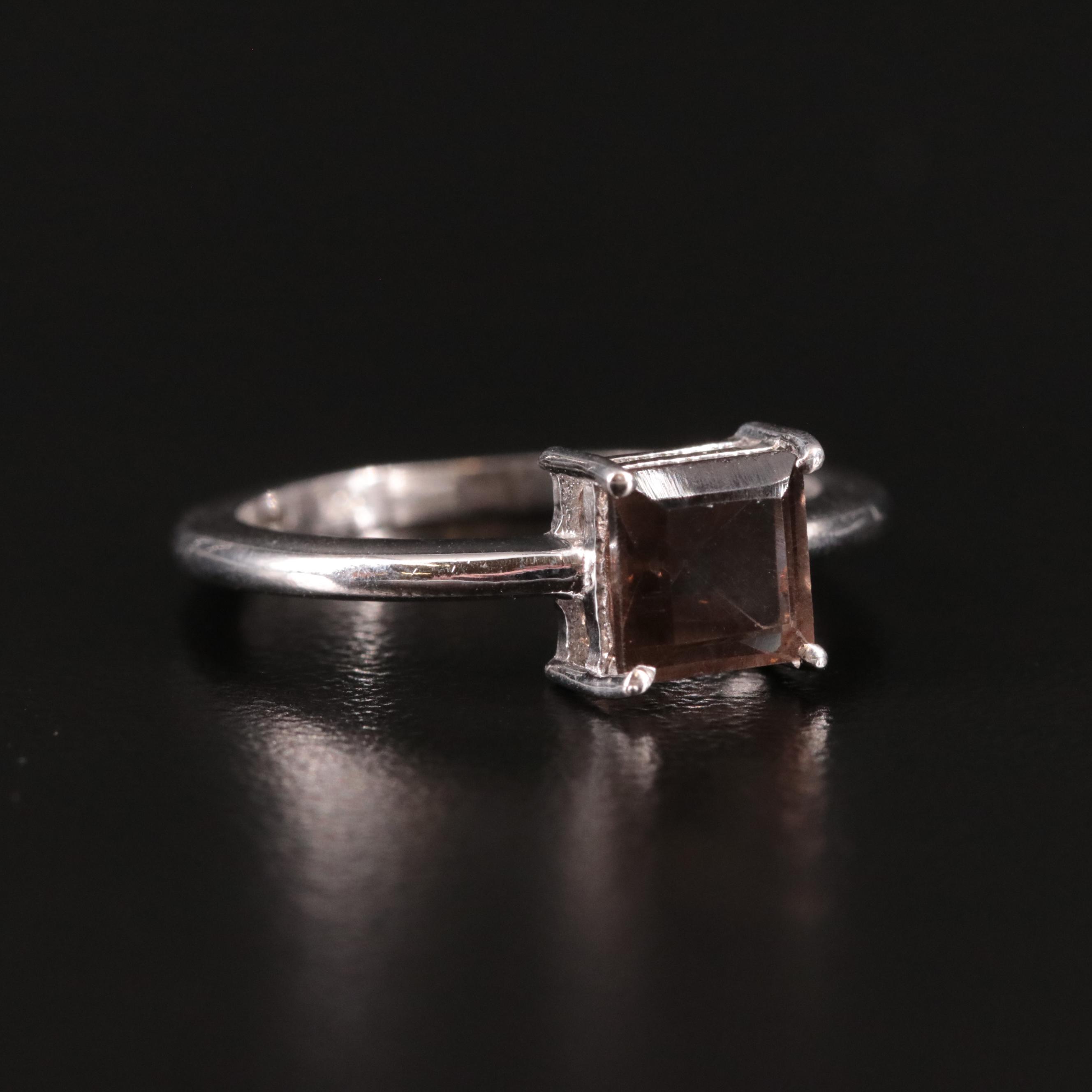 Sterling Smoky Quartz Solitaire Ring
