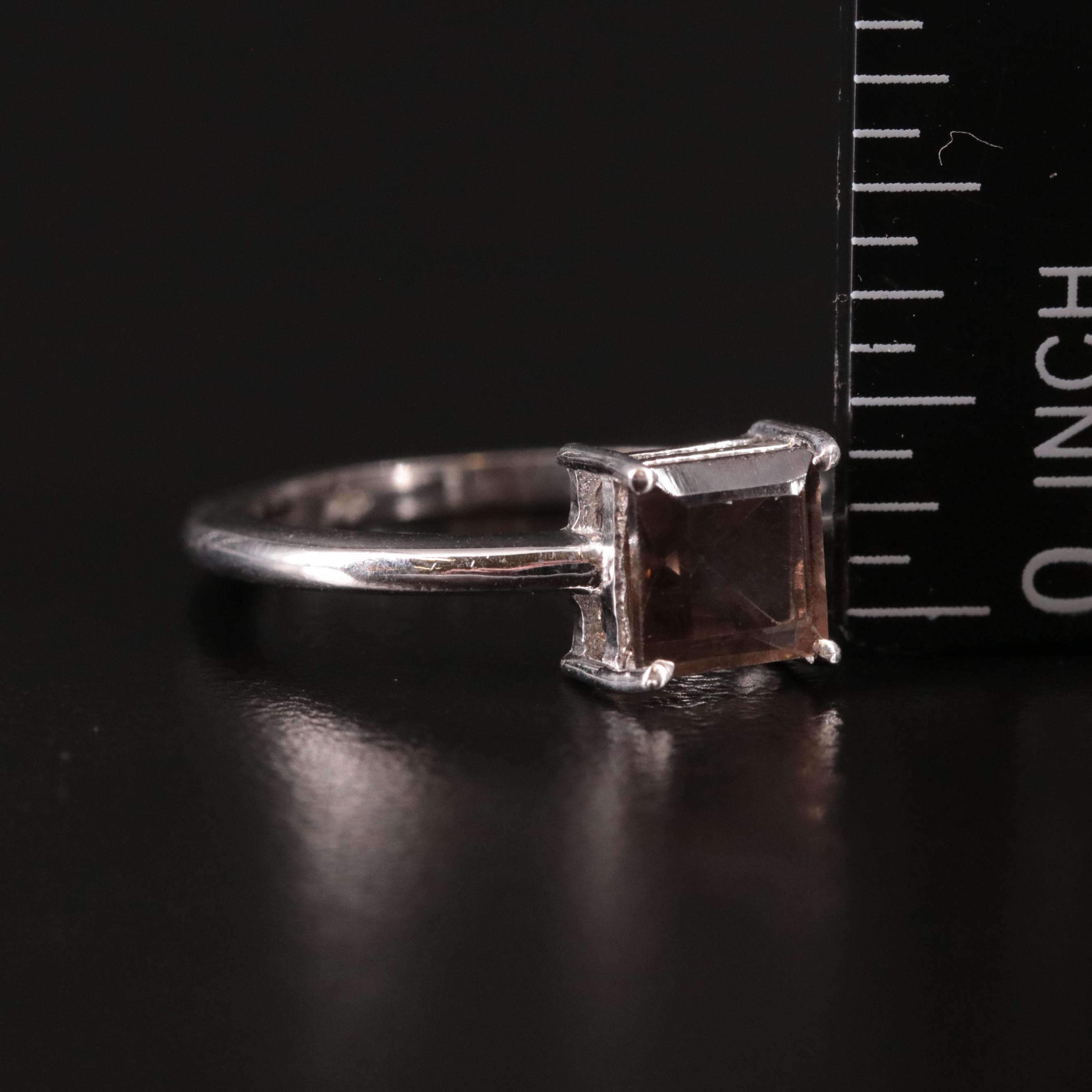 Sterling Smoky Quartz Solitaire Ring