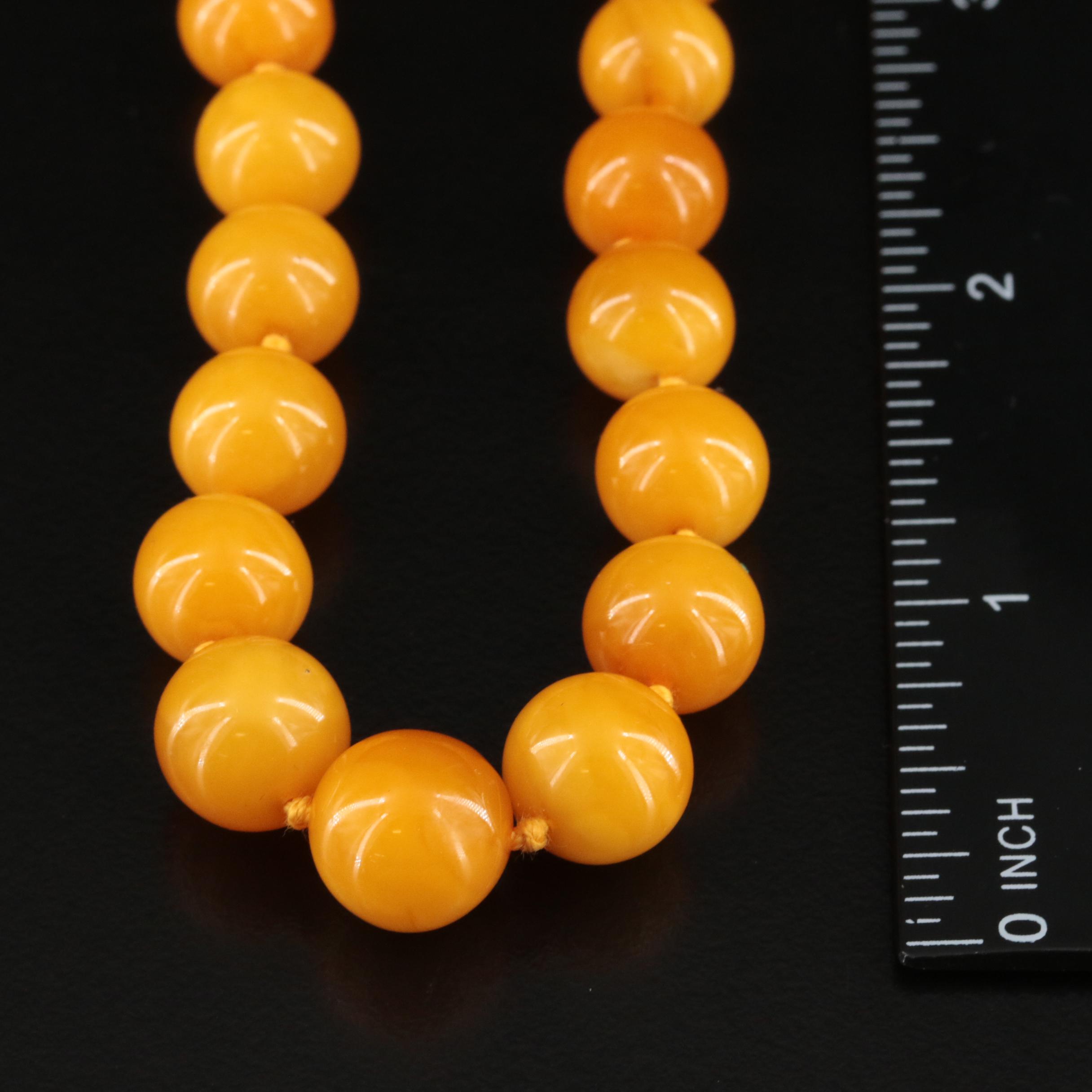 Graduated Mutton Fat Amber Bead Necklace with 14K Clasp