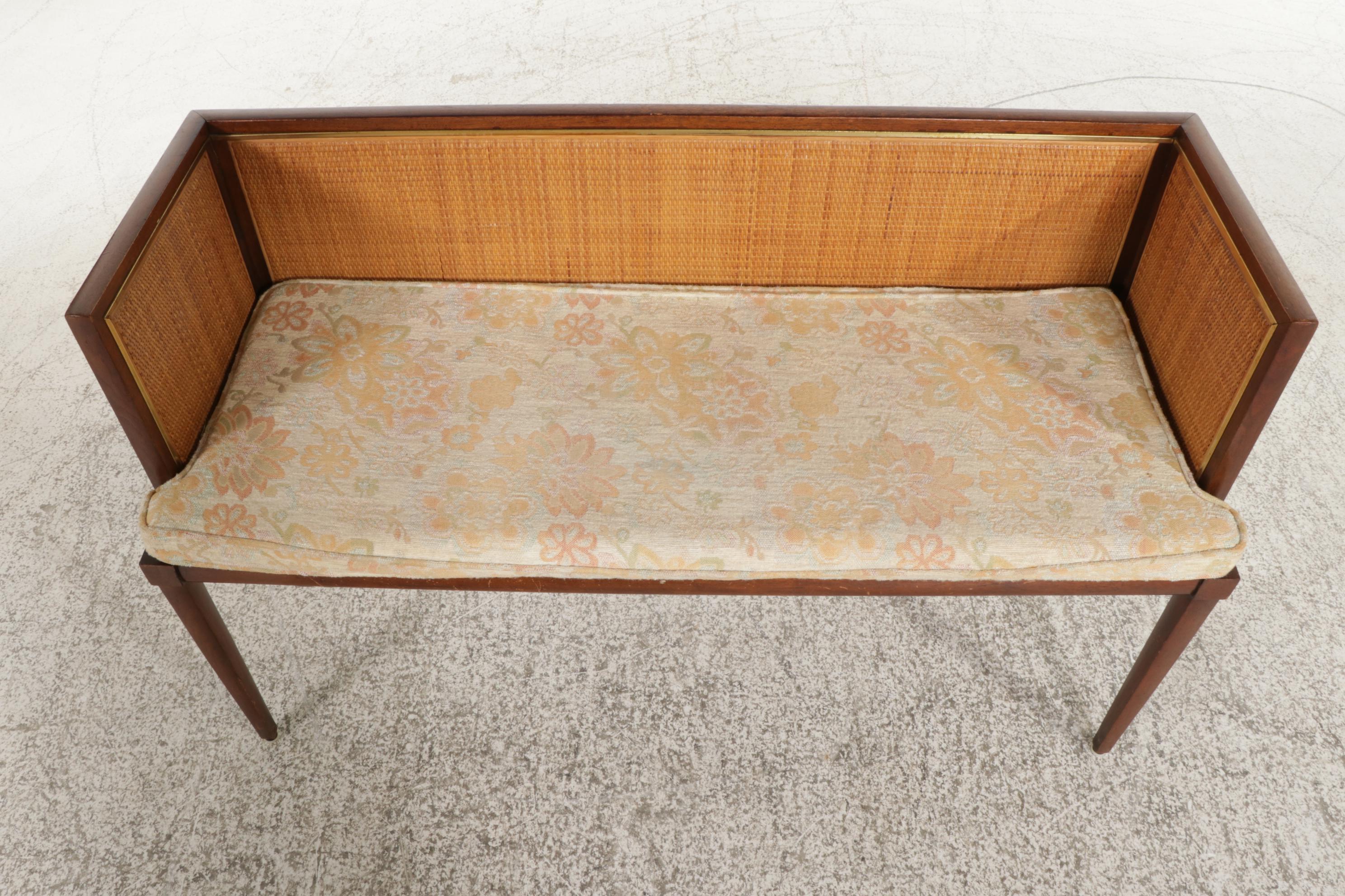Oxford Ltd. of Chicago Mid Century Modern Walnut and Cane Hall Bench