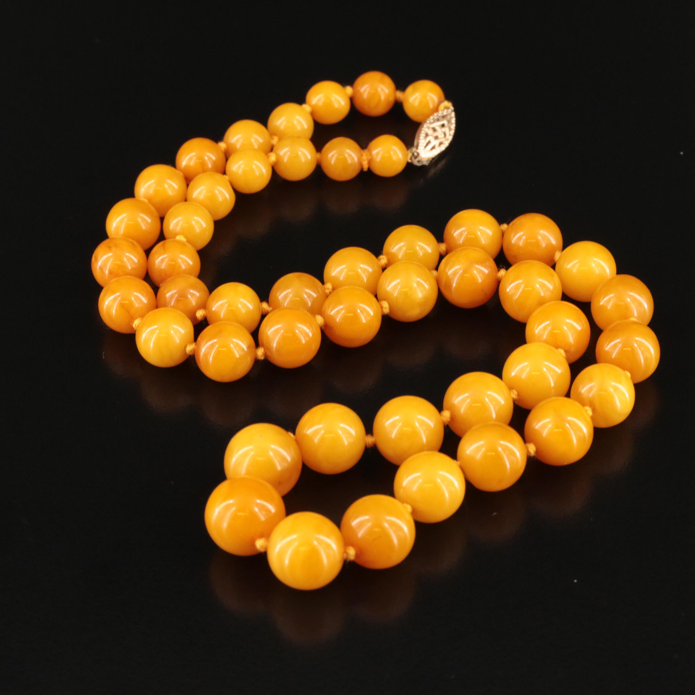 Graduated Mutton Fat Amber Bead Necklace with 14K Clasp