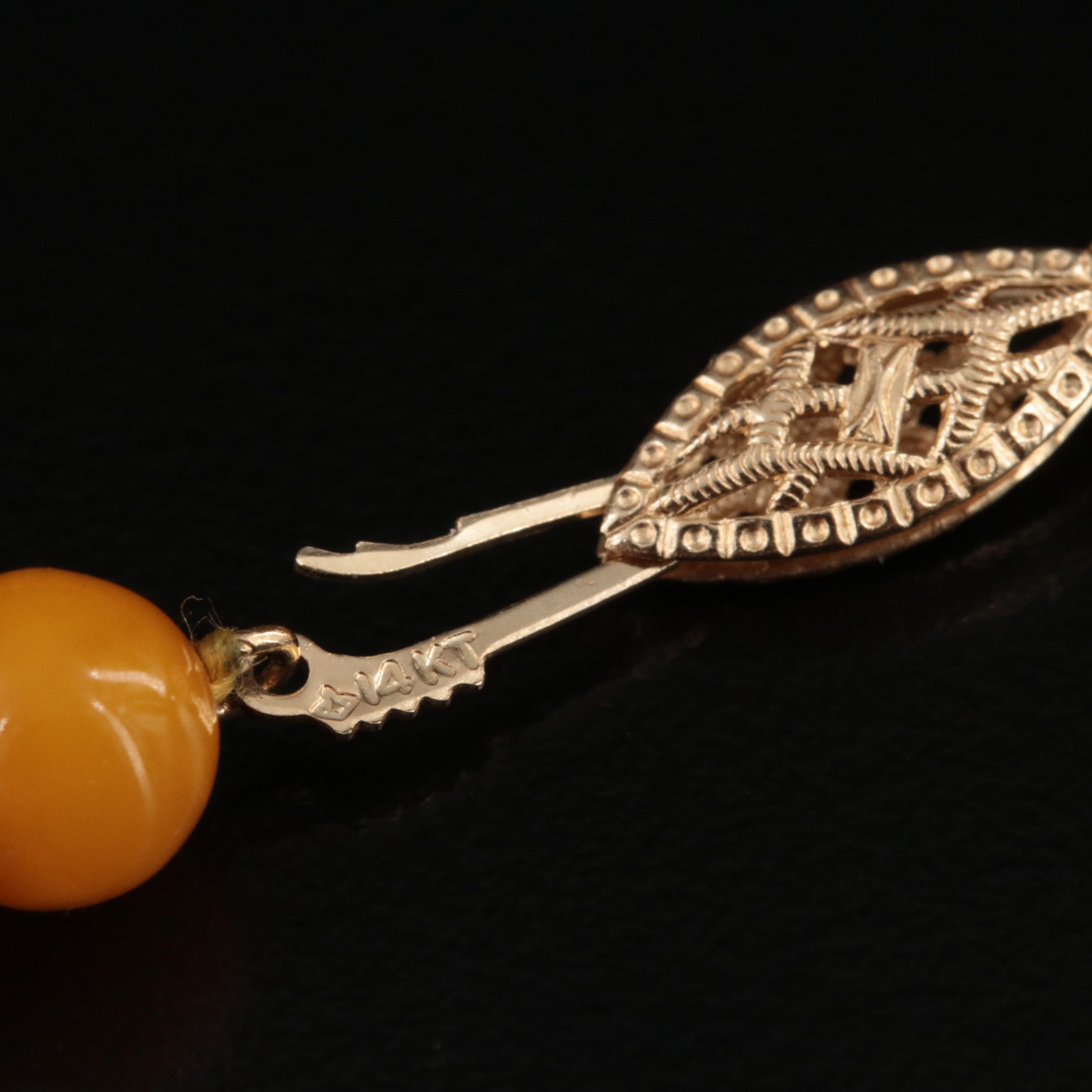 Graduated Mutton Fat Amber Bead Necklace with 14K Clasp