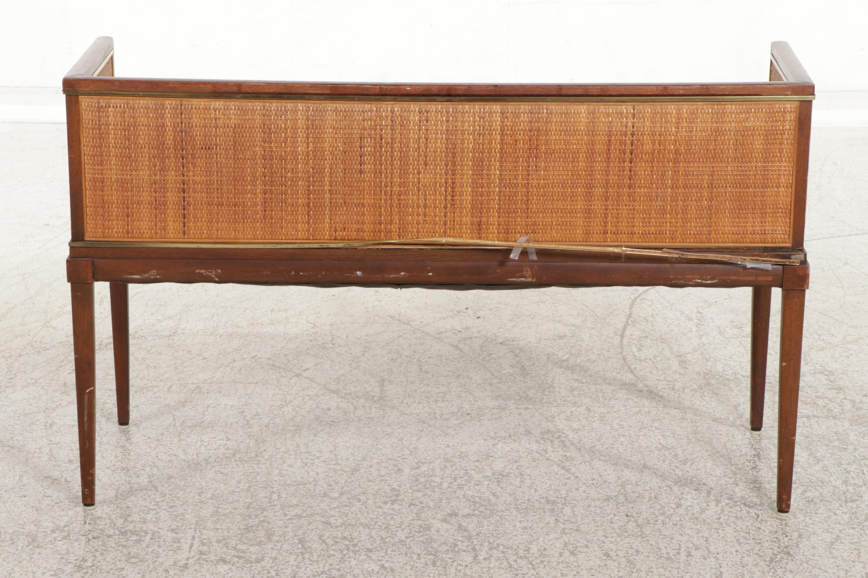 Oxford Ltd. of Chicago Mid Century Modern Walnut and Cane Hall Bench