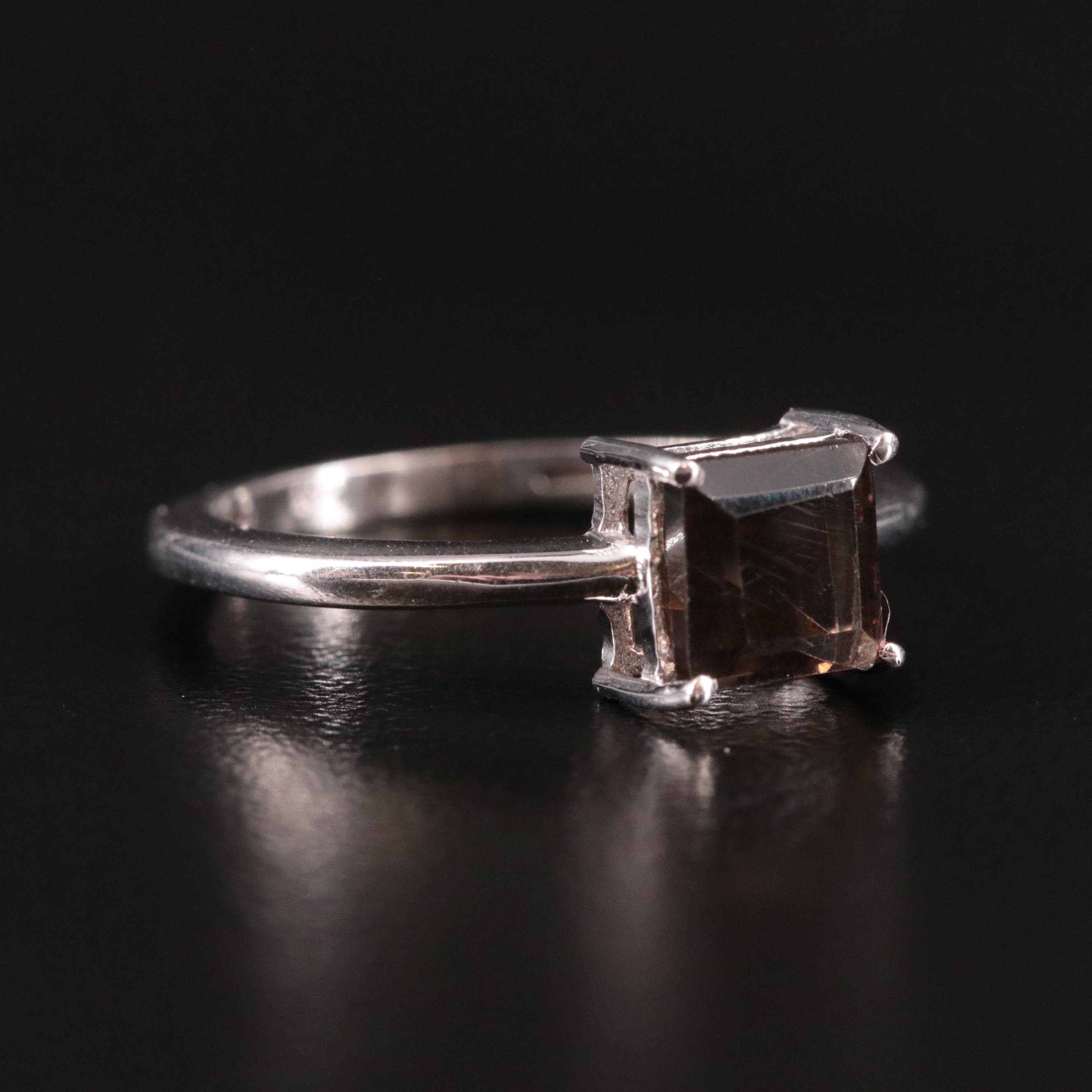 Sterling Smoky Quartz Solitaire Ring