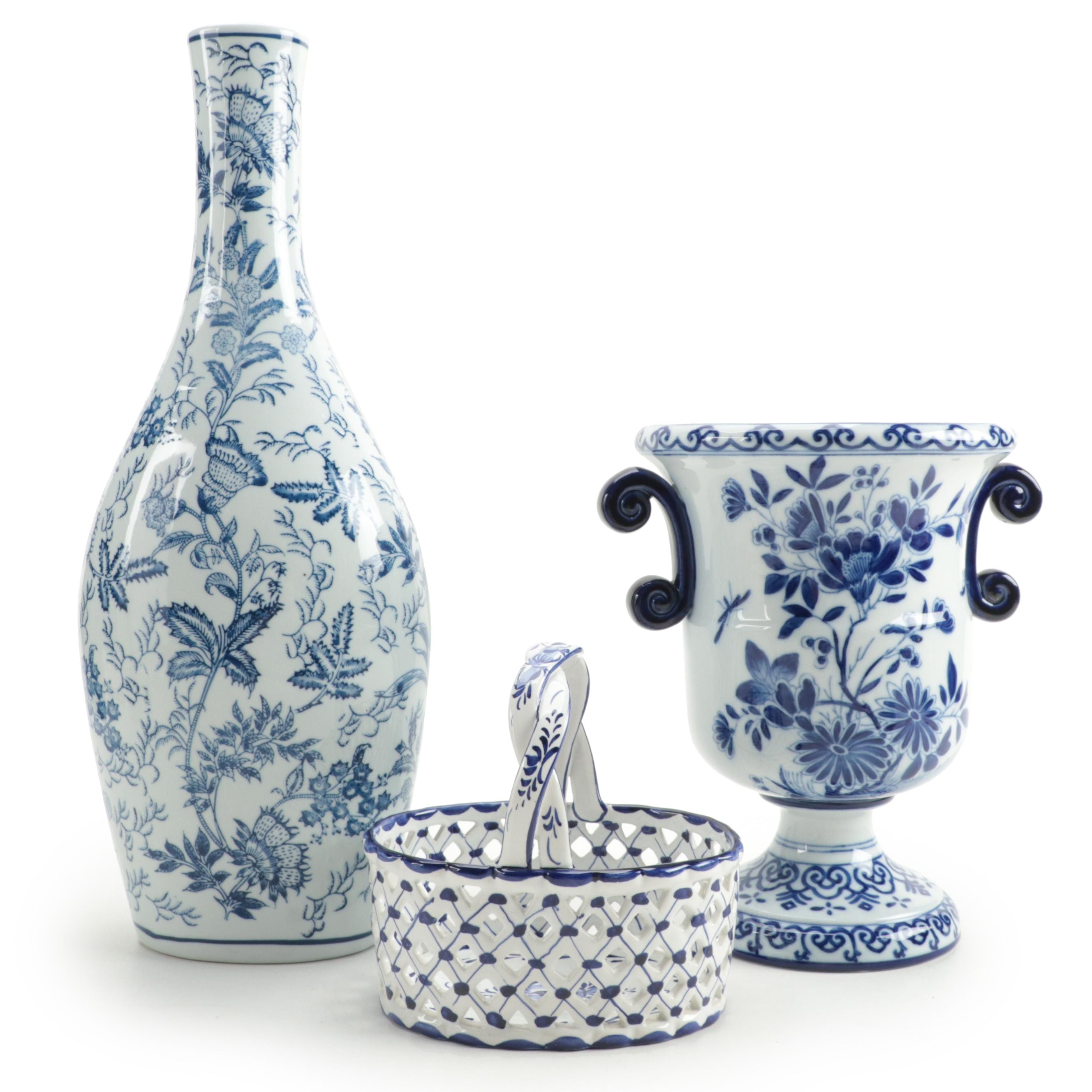 Chelsea House Ceramic Urn with Other Vase and Portuguese Faïence Basket