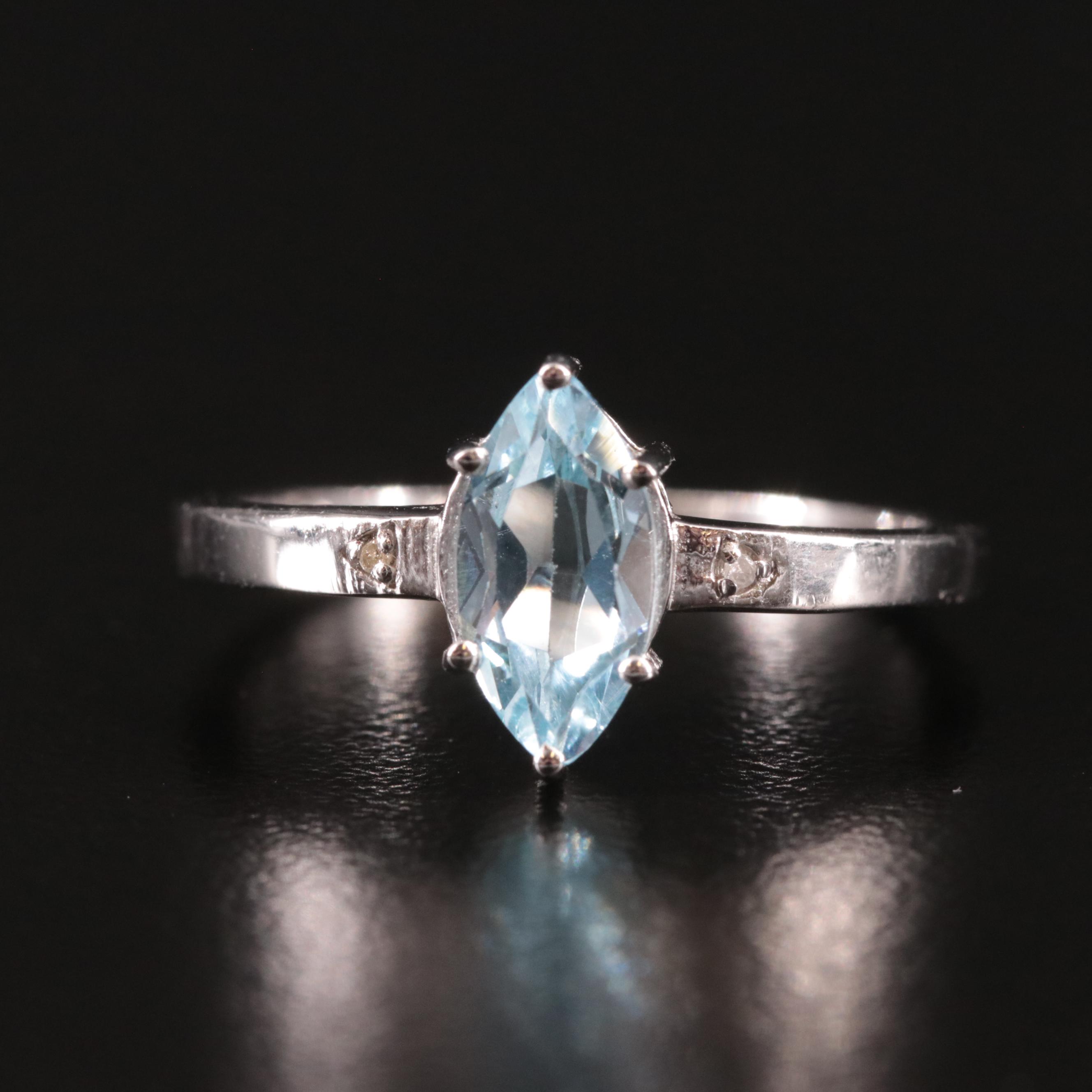 Sterling Blue Topaz and Diamond Ring
