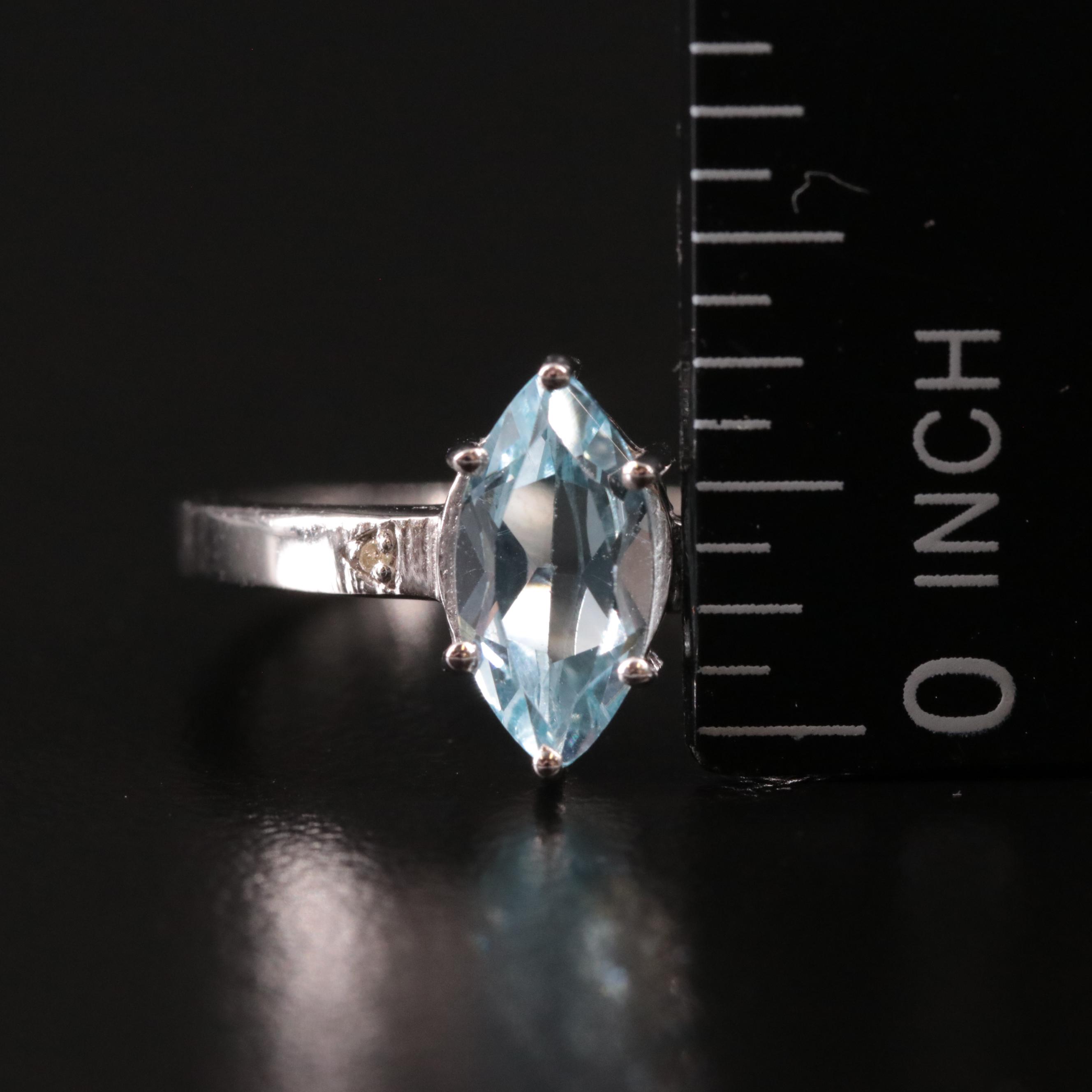 Sterling Blue Topaz and Diamond Ring
