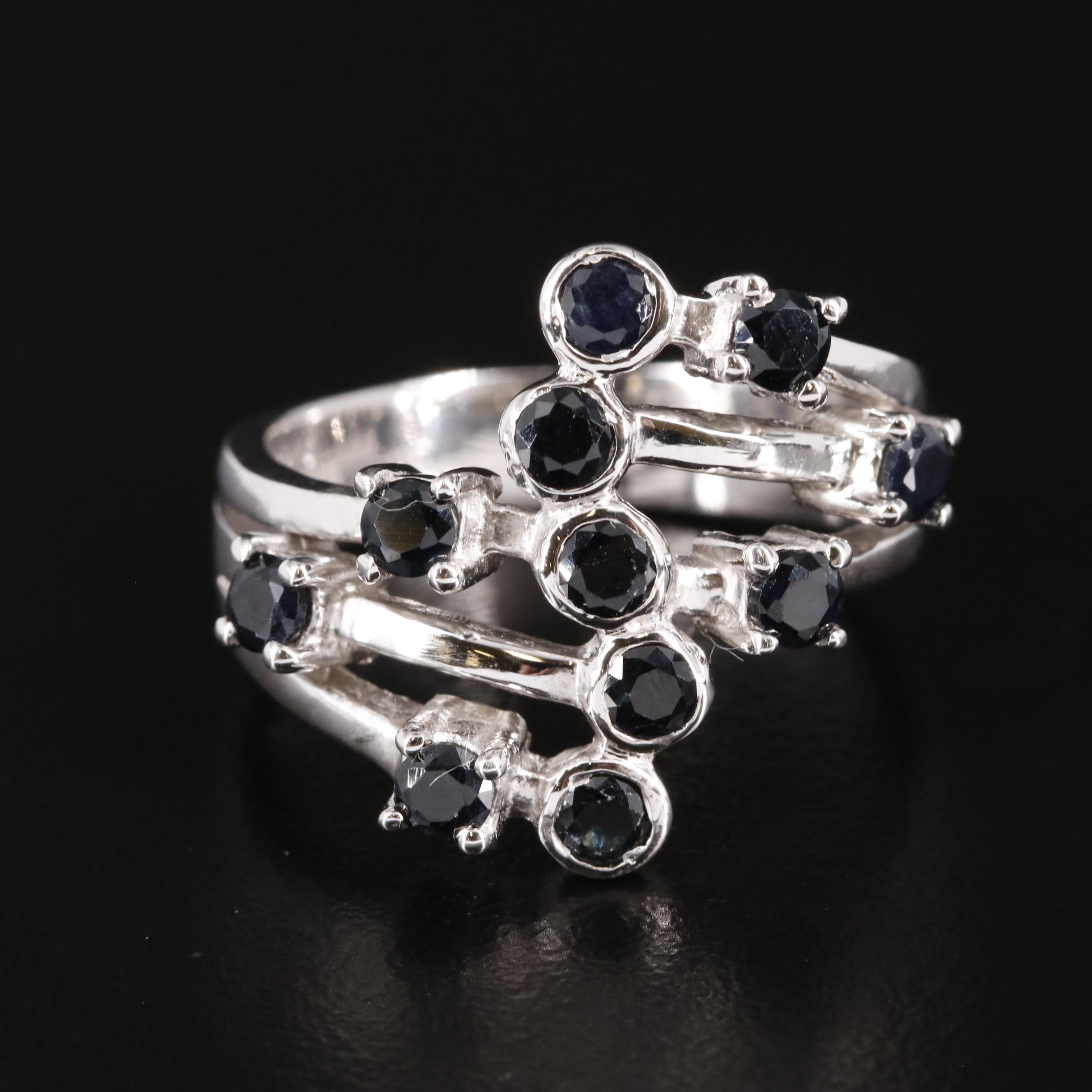 Sterling Sapphire Cluster Ring