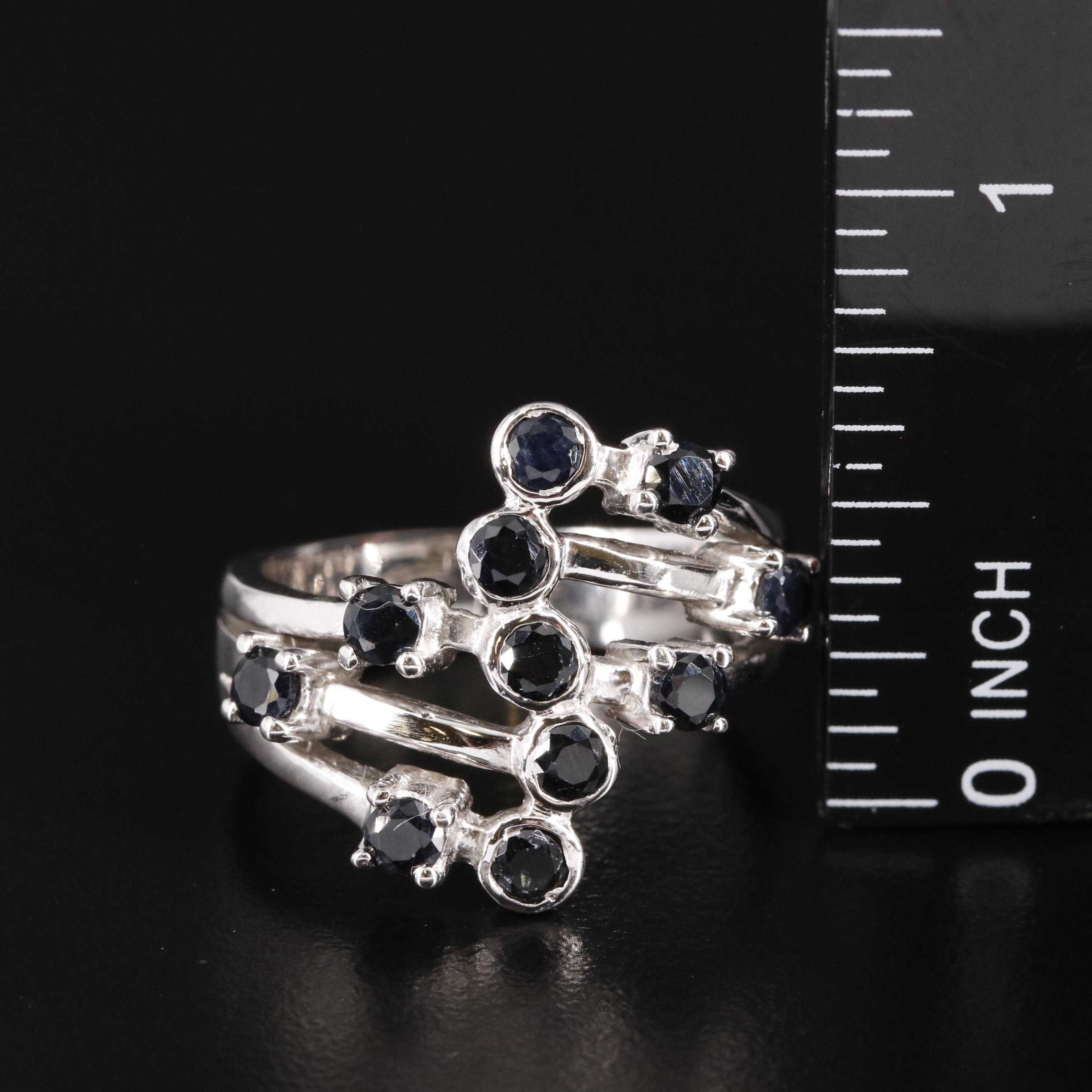 Sterling Sapphire Cluster Ring