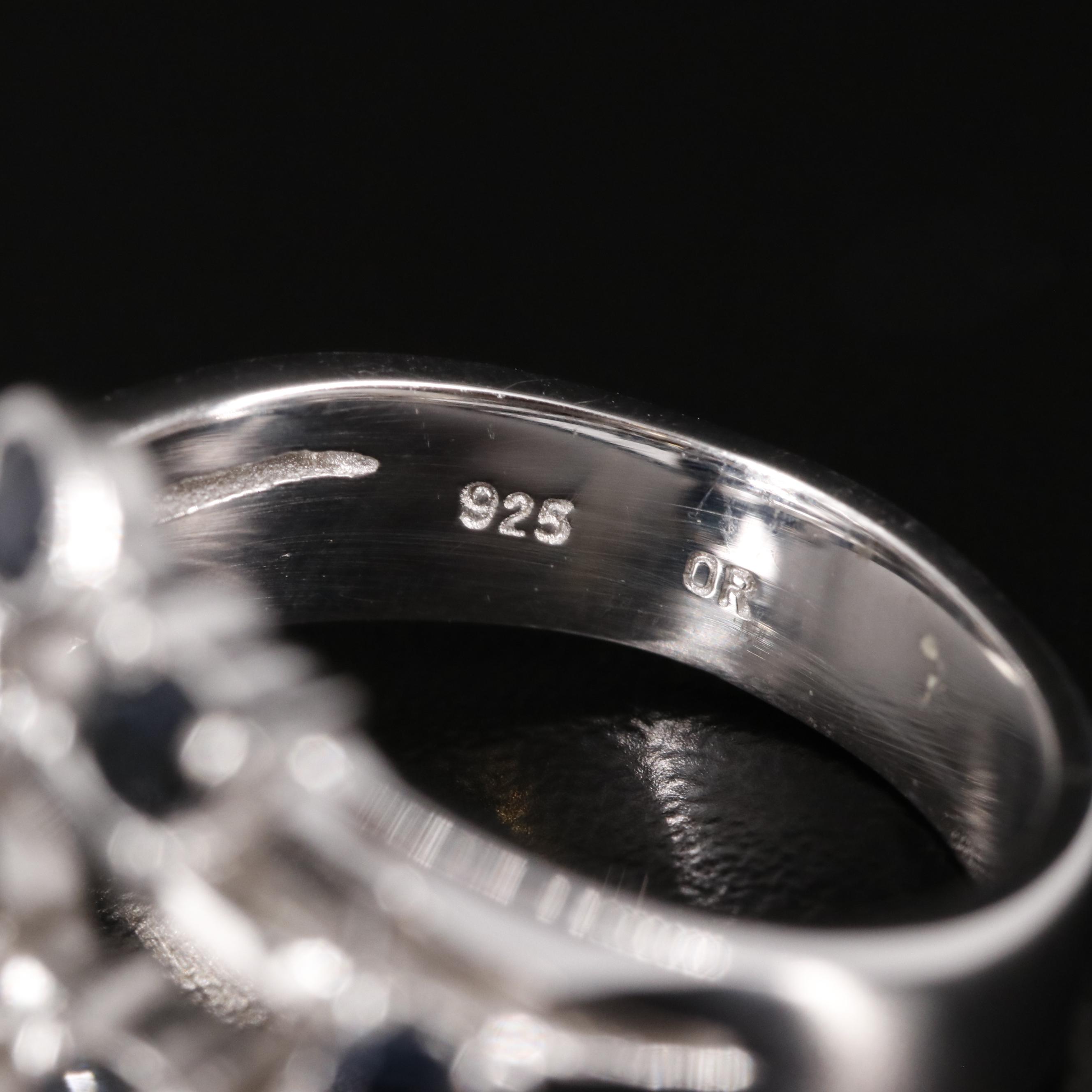 Sterling Sapphire Cluster Ring