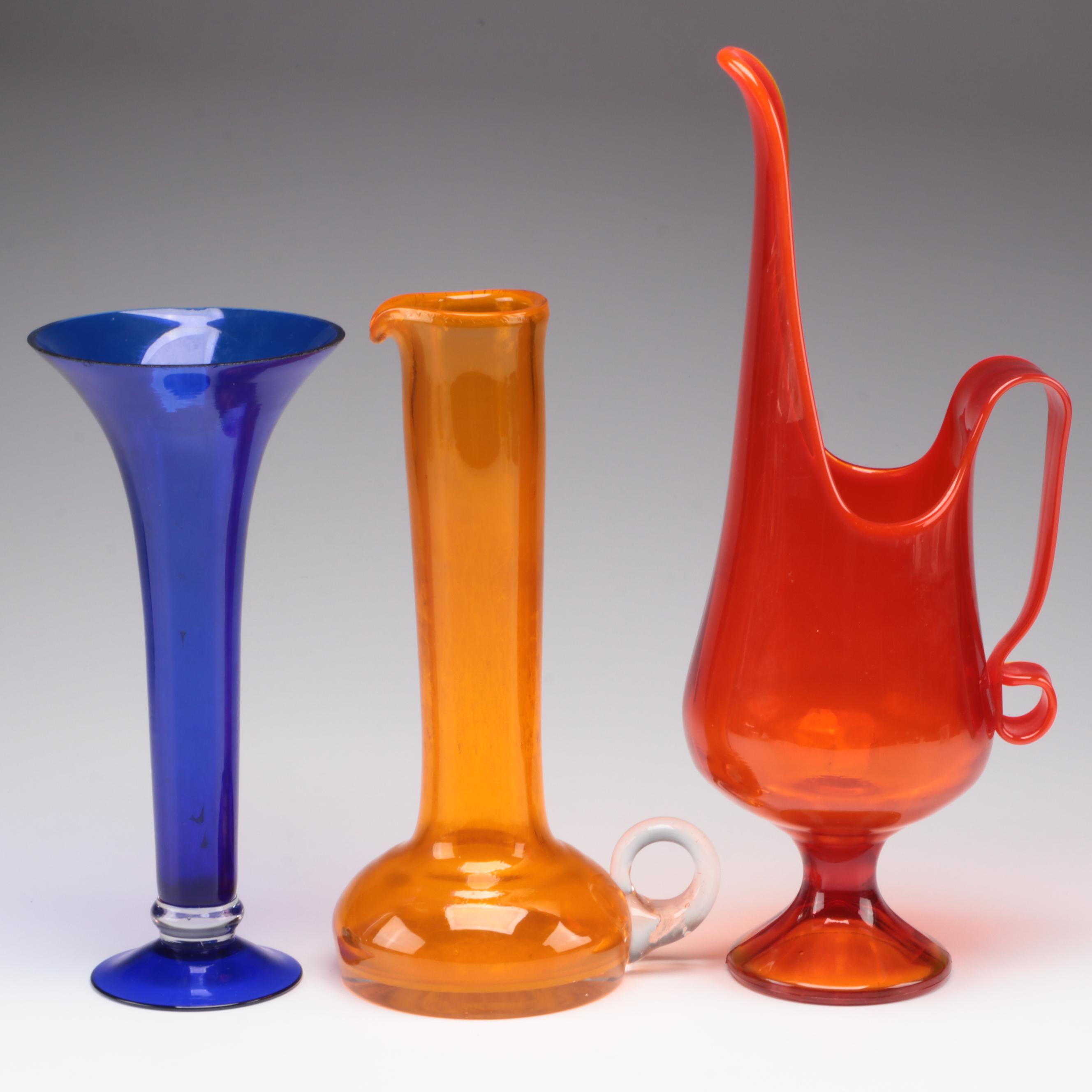 Mid Century Modern Style Glass Pitchers and Vases, Mid to Late 20th Century