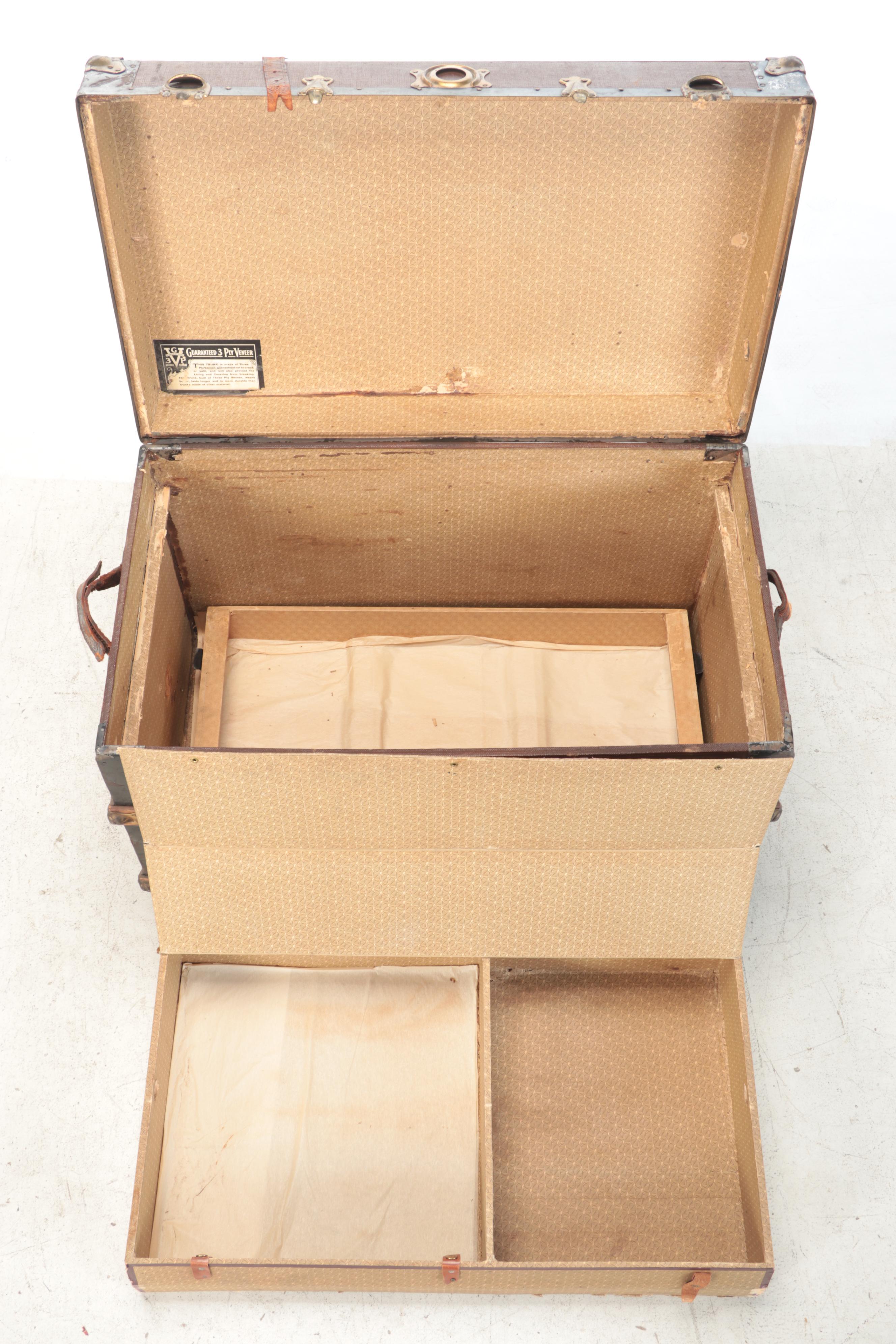 Late Victorian Slatted Wood and Canvas Steamer Trunk