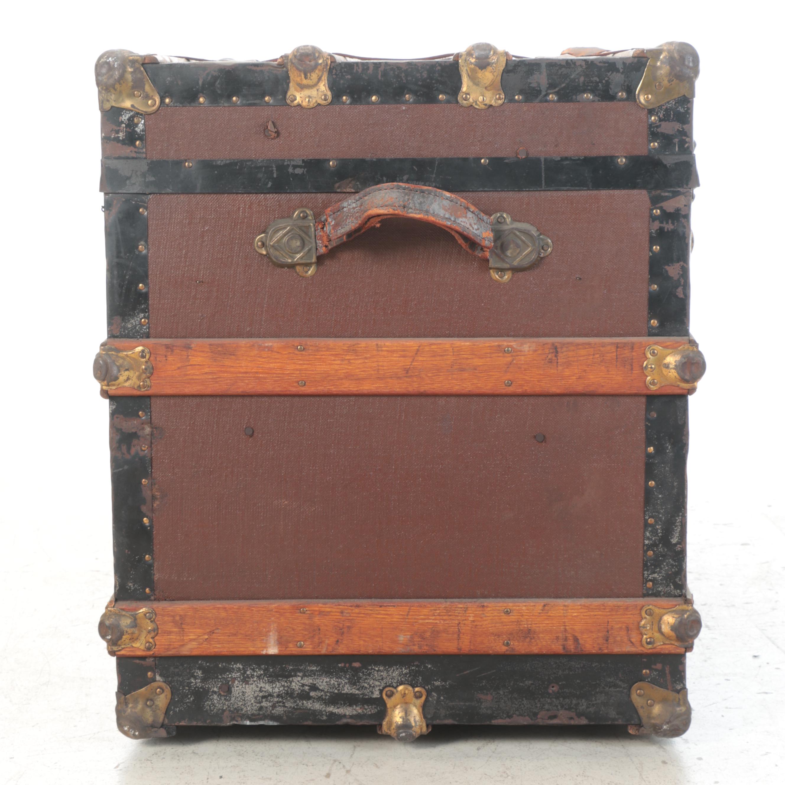 Late Victorian Slatted Wood and Canvas Steamer Trunk